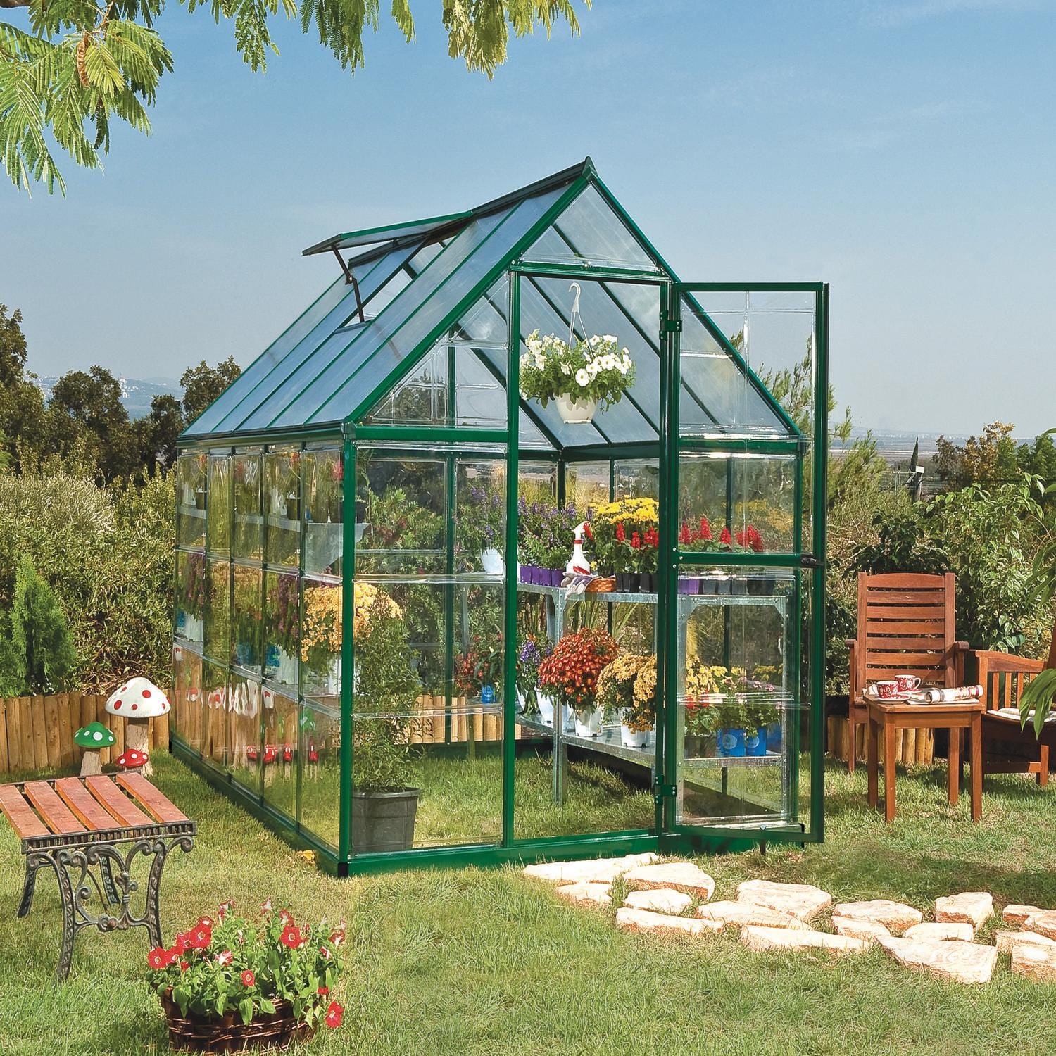 Palram - Canopia | 6x10 Ft Hybrid Greenhouse Kit - Green With 0.8mm Polycarbonate Glazing