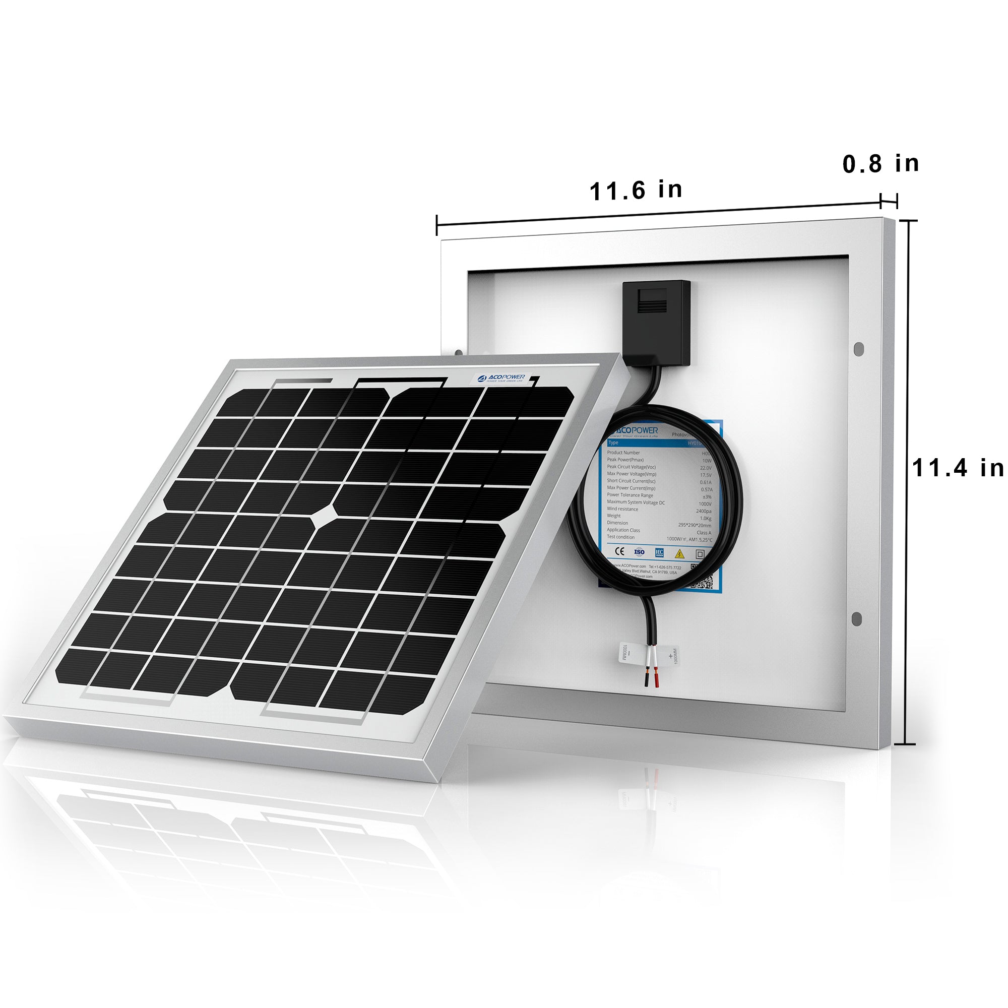 ACOPOWER 10 Watt 12 Volt Monocrystalline Solar Panel HY010-12M