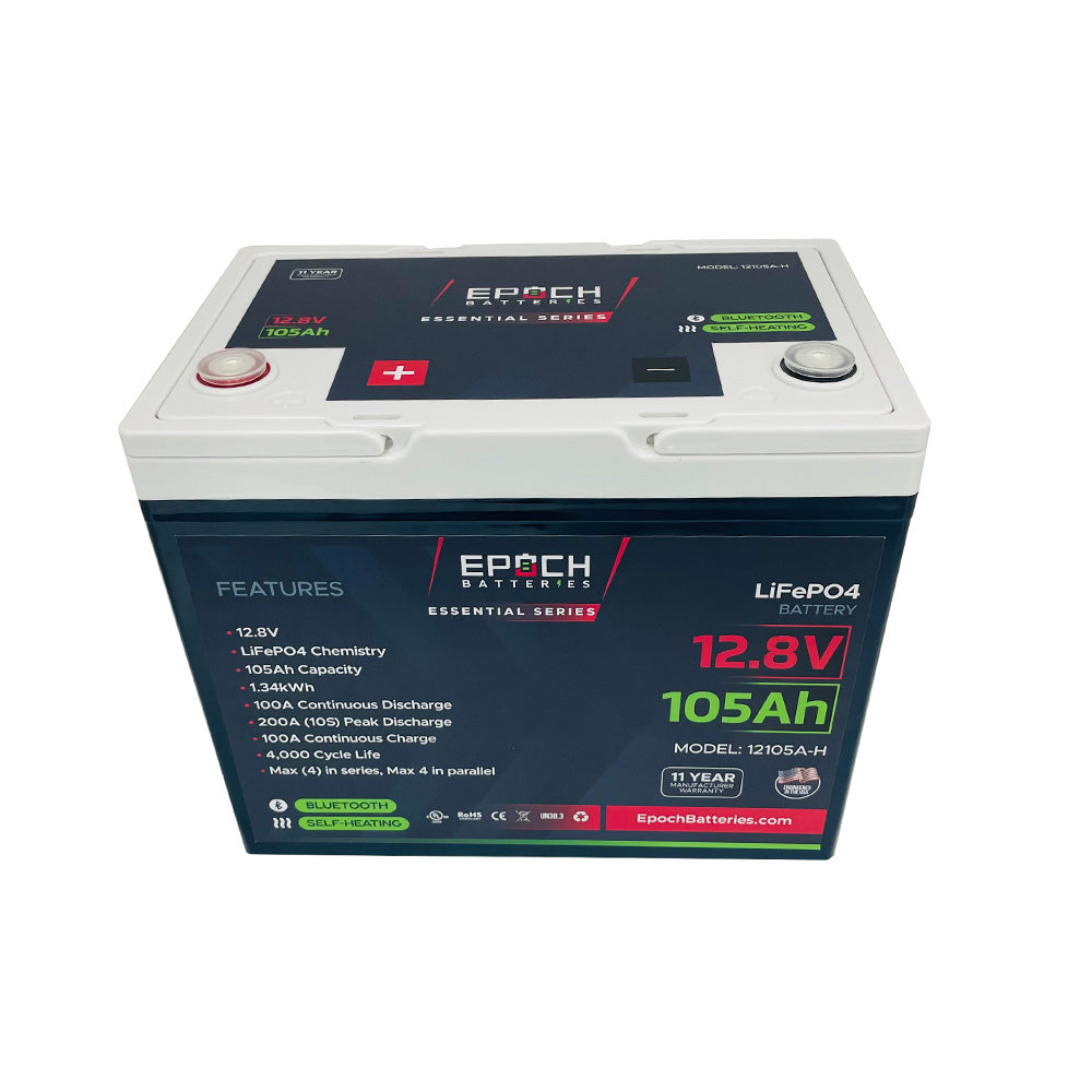 Epoch 12V 105Ah Essential Series - Bluetooth & Heated LiFePO4 Battery (12105A-H)
