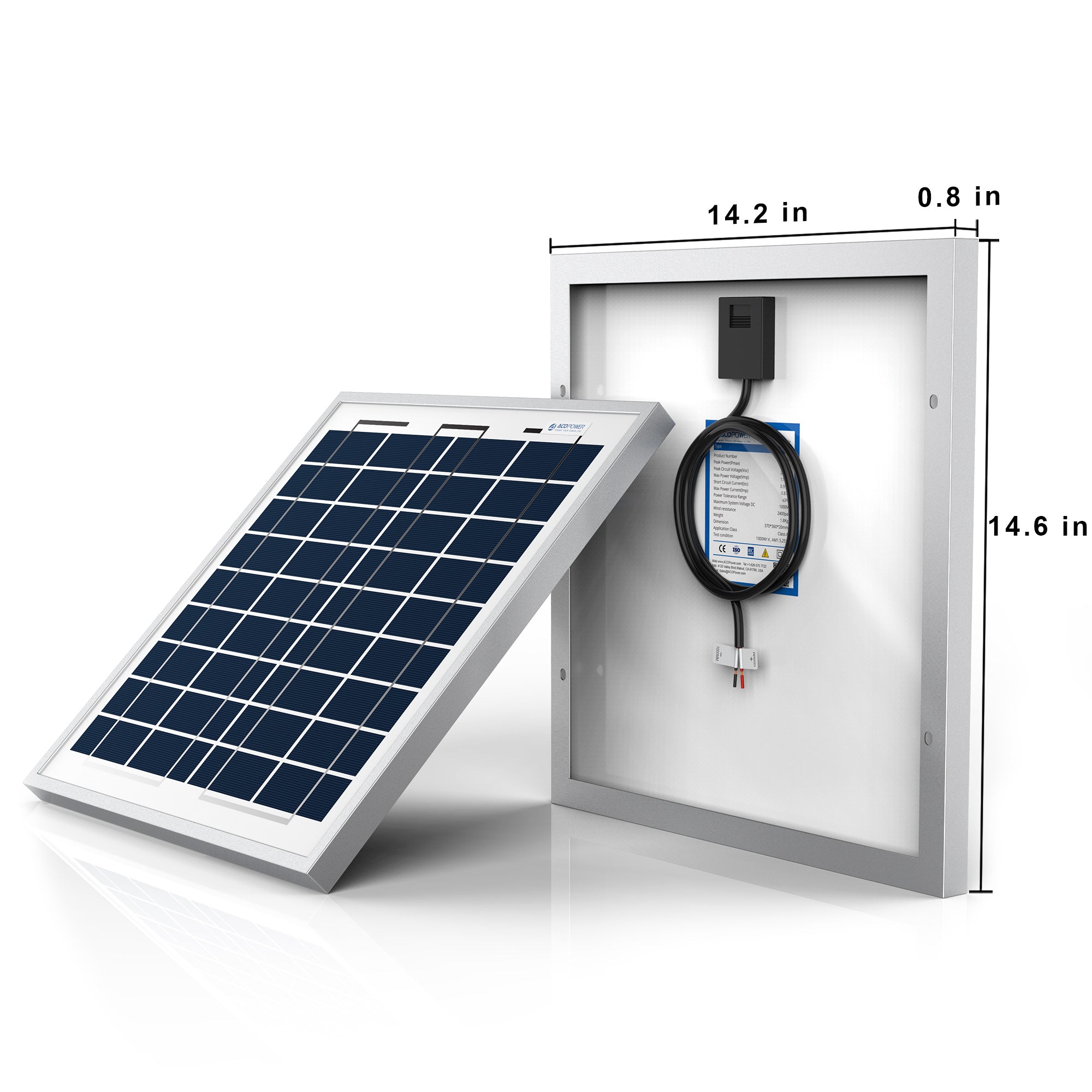 ACOPOWER 15 Watt 12 Volt Polycrystalline Solar Panel HY015-12P