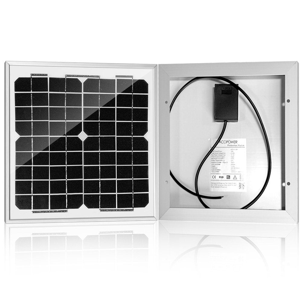 ACOPower 10W 12V Solar Charger Kit, 5A Charge Controller with Alligator Clips HY-CKM-10W