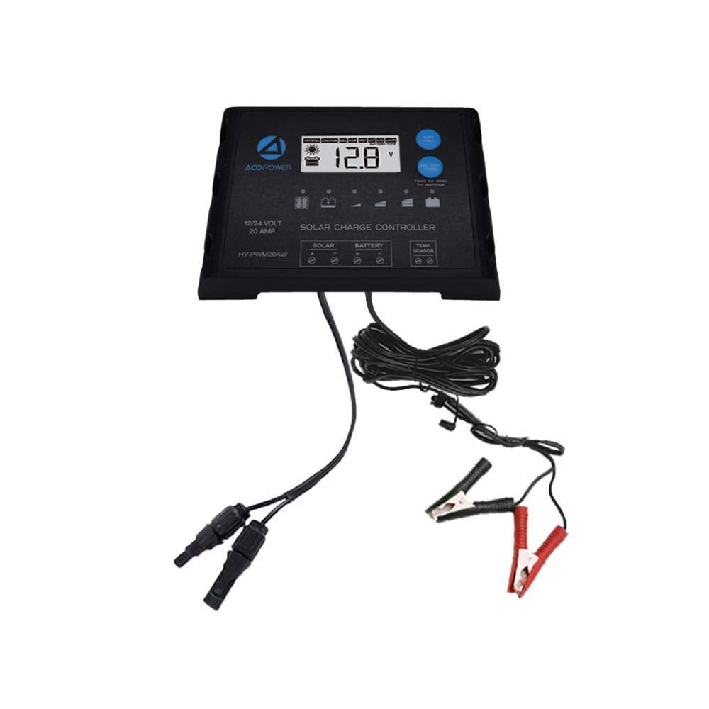 ACO Power ProteusX 20A PWM Charge Controller w/ Alligator Clips & Solar Connector HY-PWM-PX20AK