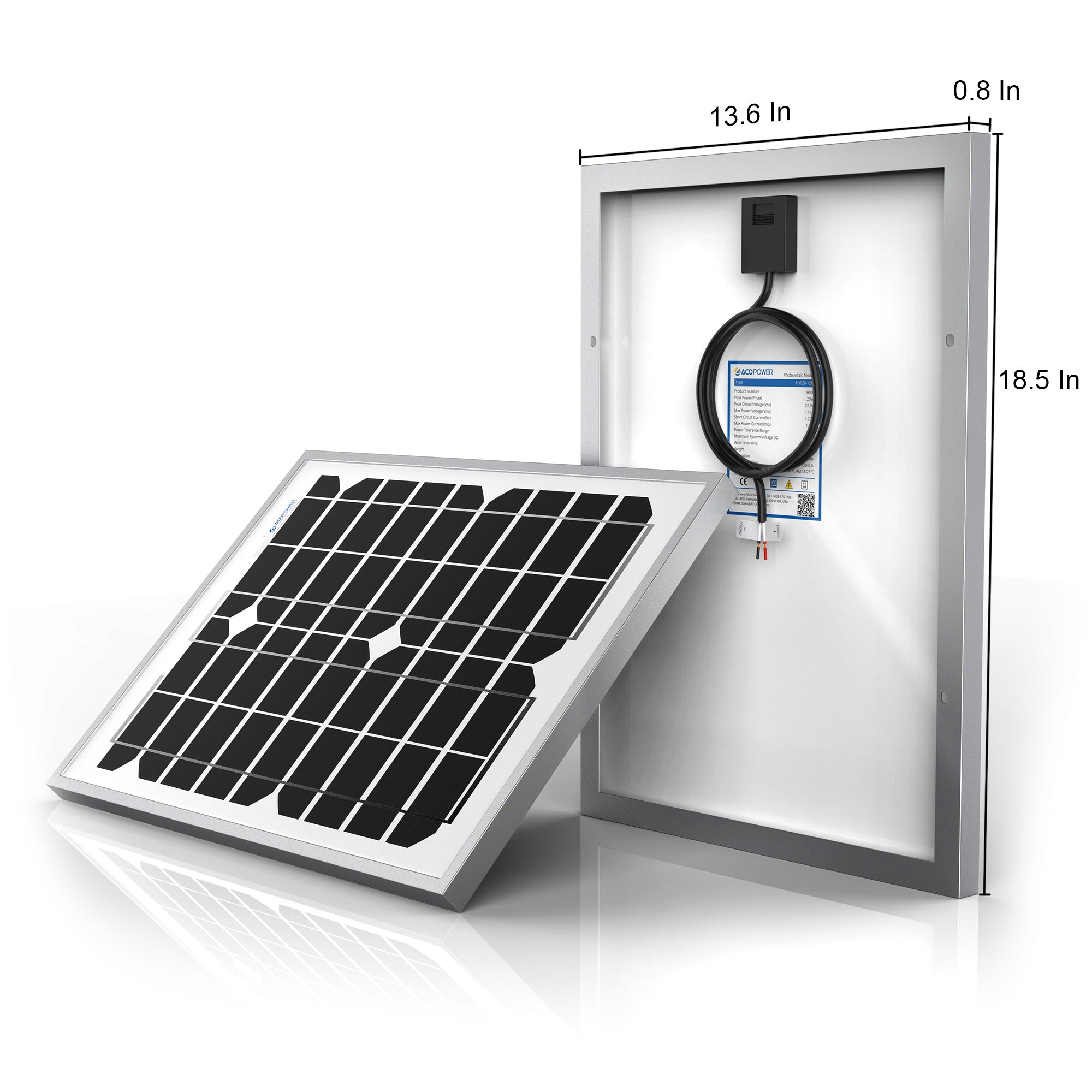ACOPOWER 20 Watt 12 Volt Monocrystalline Solar Panel HY020-12M