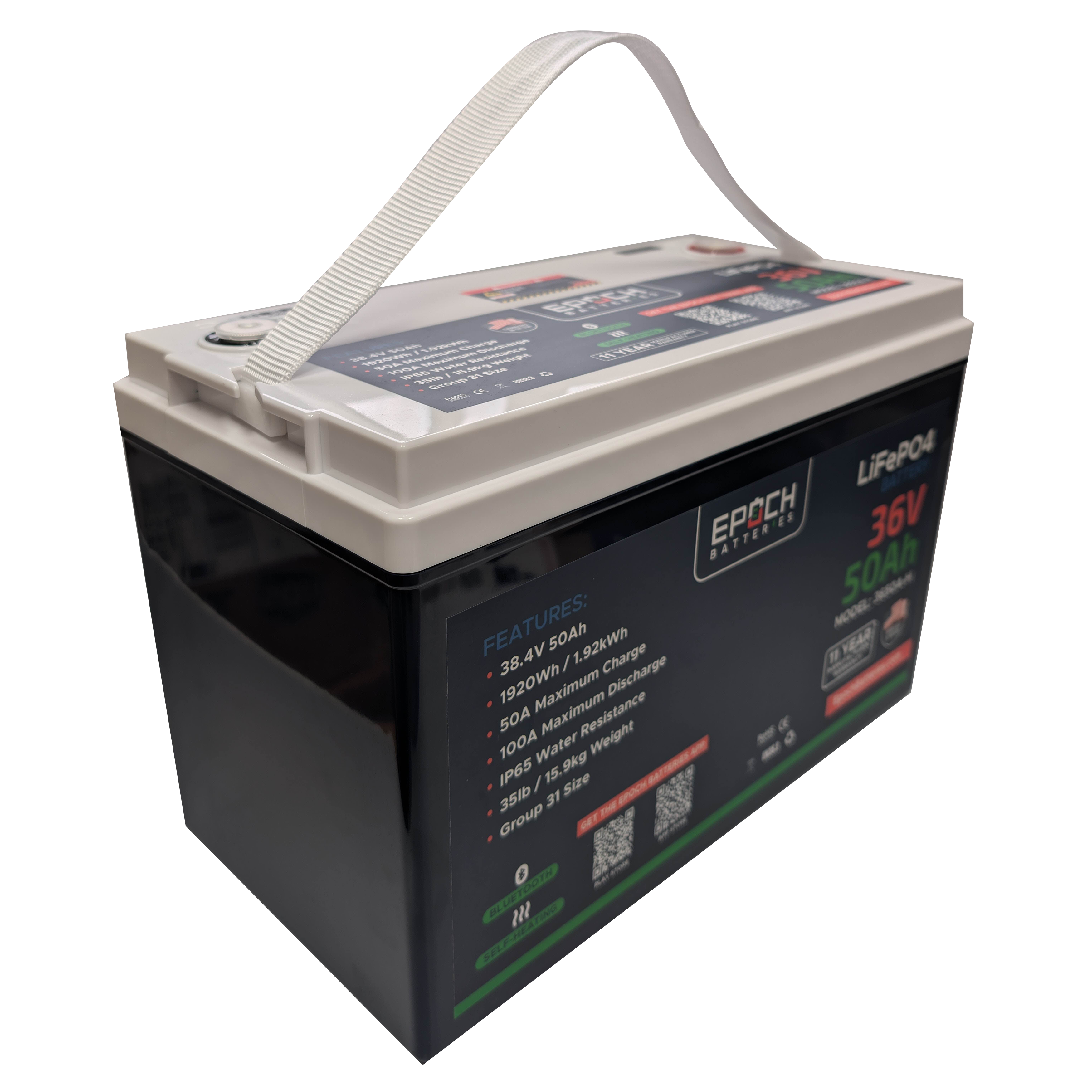 Epoch 36V 50Ah Essential Series - Bluetooth & Heated LiFePO4 Battery (3650A-H)