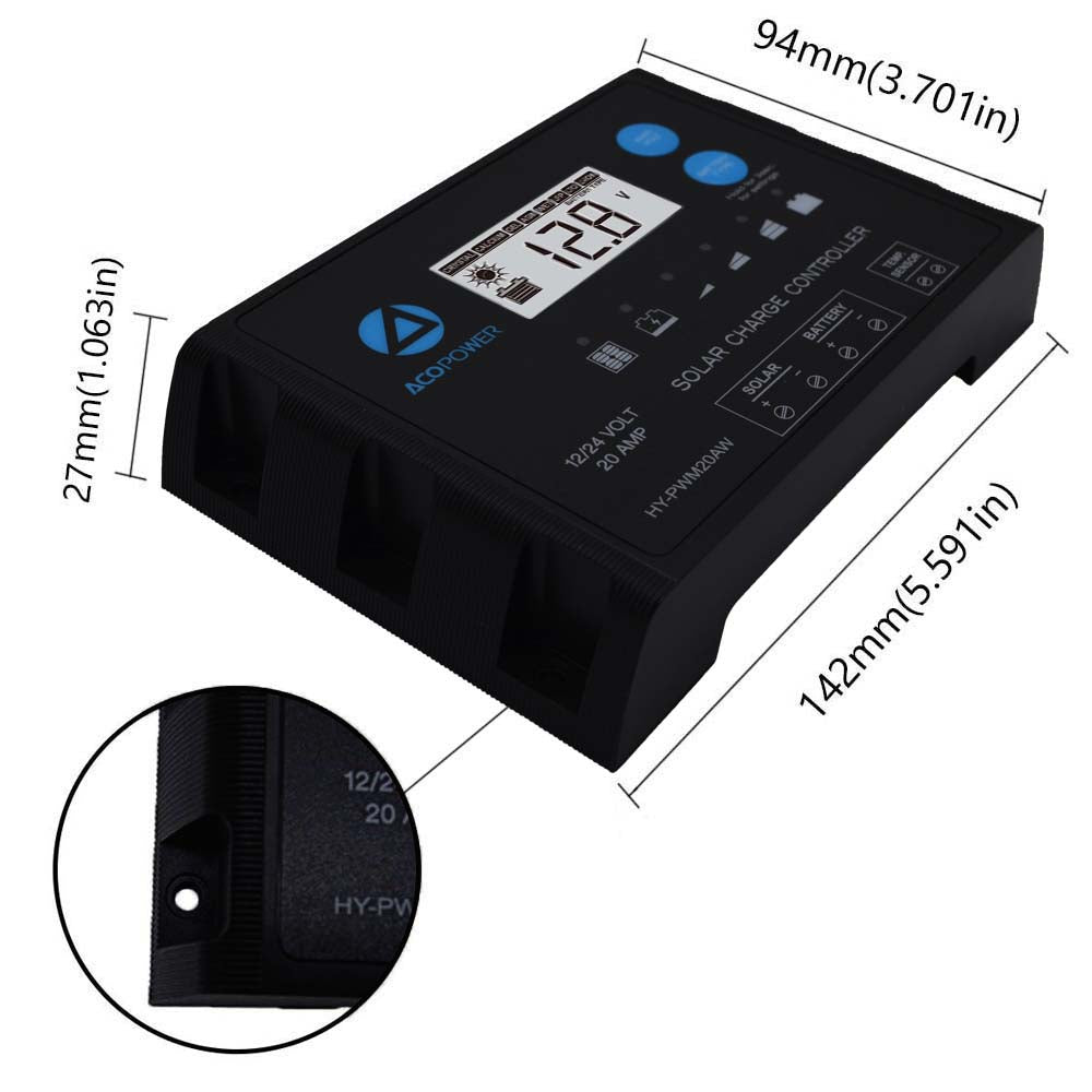 ACOPOWER ProteusX 20A PWM Solar Charge Controller HY-PWM-PX20A