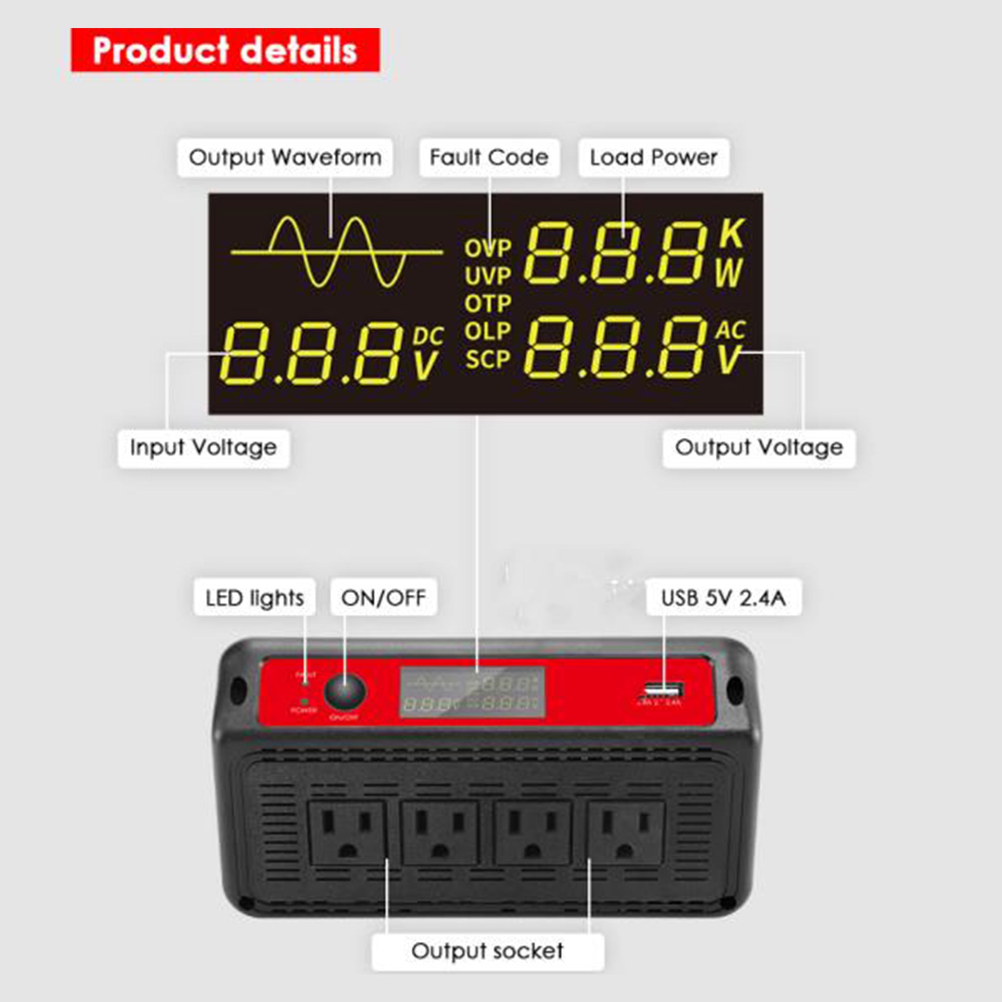 ACOPOWER 1500W / 3000W Power Inverter DC 12V to AC 110V/120V