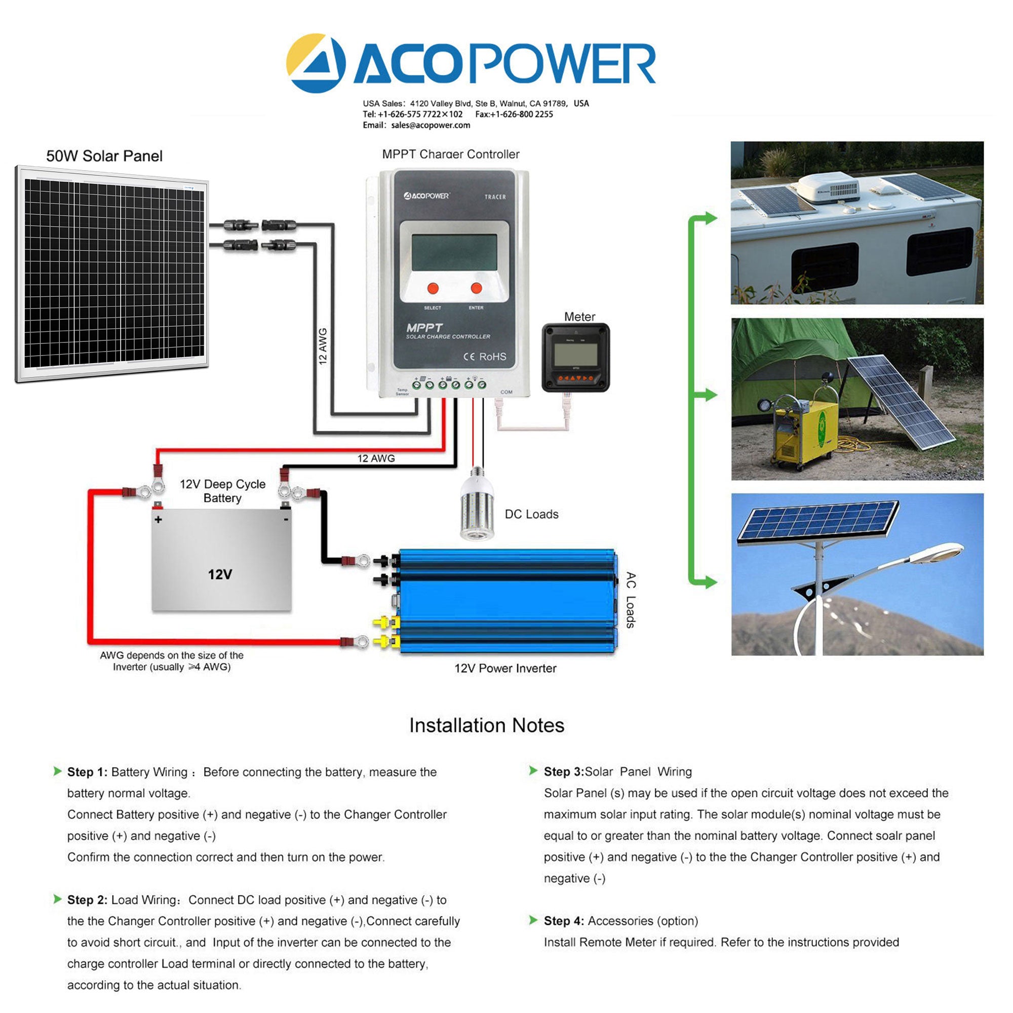 ACOPOWER 50W 12V Solar Charger Kit, 10A Charge Controller with Alligator Clips HY-CKM-50W10A