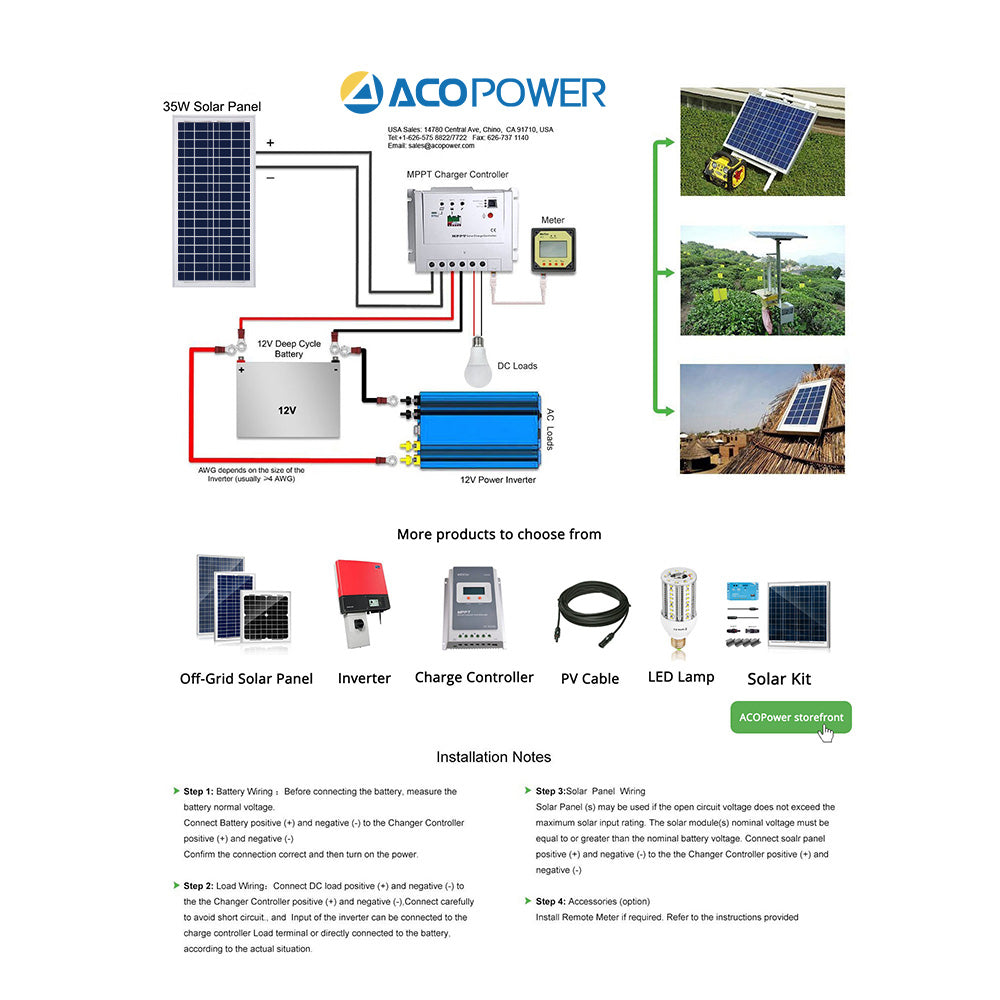 ACOPOWER 35 Watt 12 Volt Polycrystalline Solar Panel HY035-12P