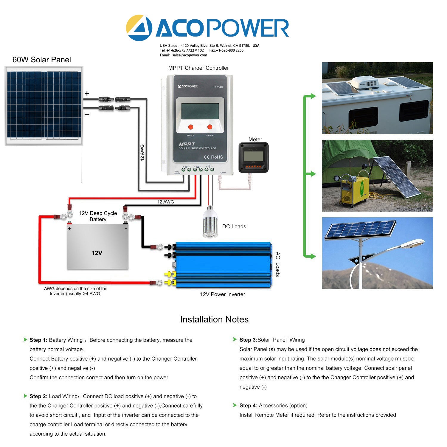 ACOPOWER 60W 12V Solar Charger Kit, 5A Charge Controller with Alligator Clips HY-CKP-60W