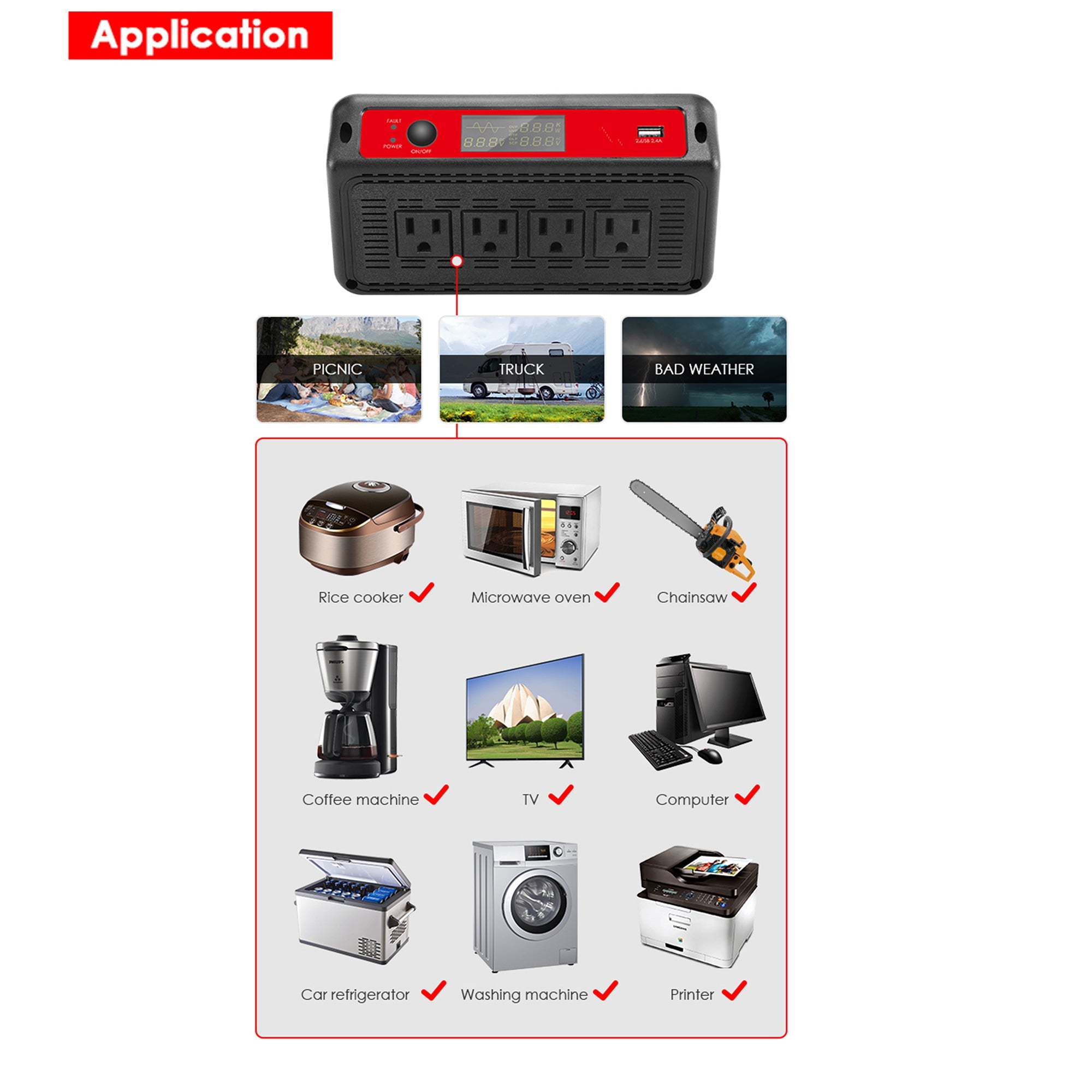 ACOPOWER 1500W / 3000W Power Inverter DC 12V to AC 110V/120V