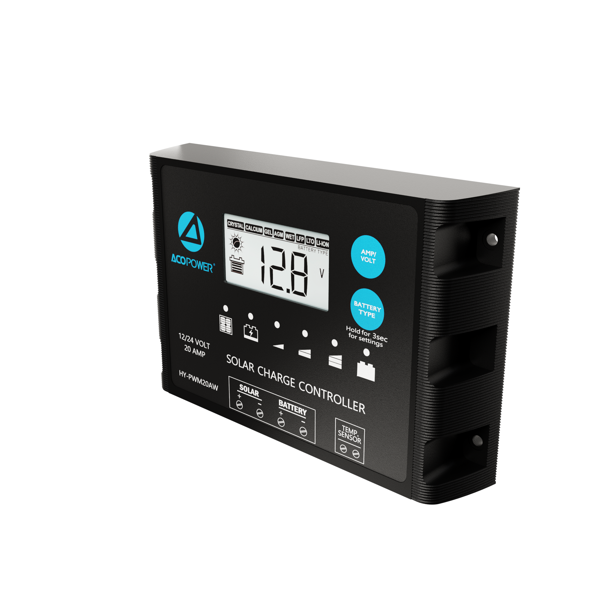 ACO Power ProteusX 20A PWM Charge Controller w/ Alligator Clips & Solar Connector HY-PWM-PX20AK