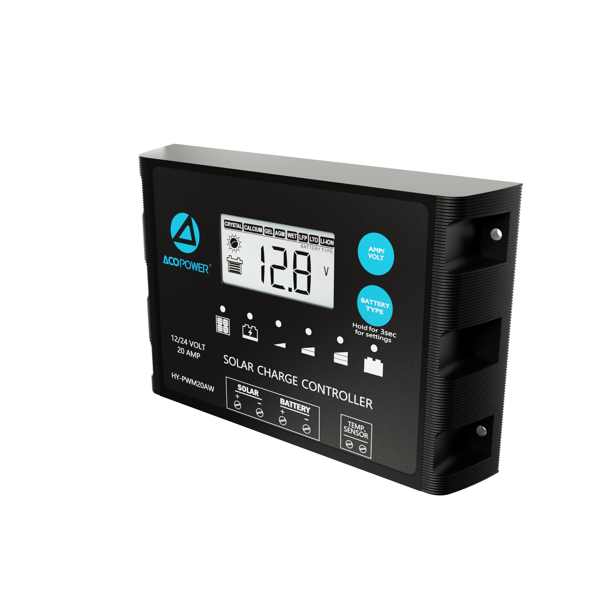 ACO Power ProteusX 20A PWM Charge Controller w/ Alligator Clips & Solar Connector HY-PWM-PX20AK