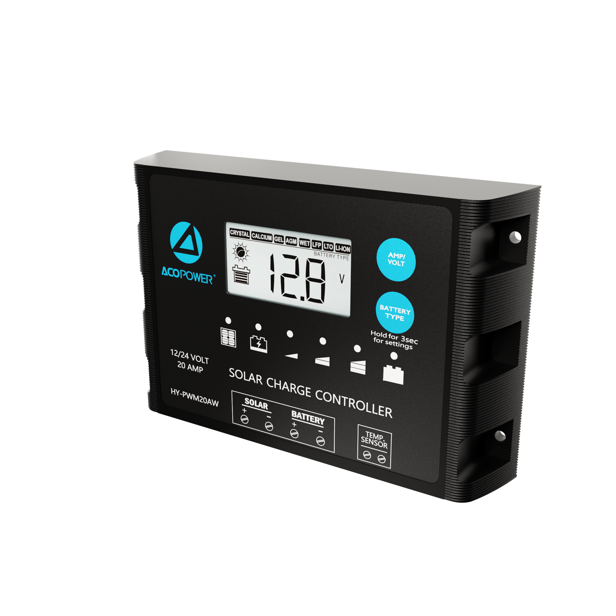 ACO Power ProteusX 20A PWM Charge Controller w/ Alligator Clips & Solar Connector HY-PWM-PX20AK