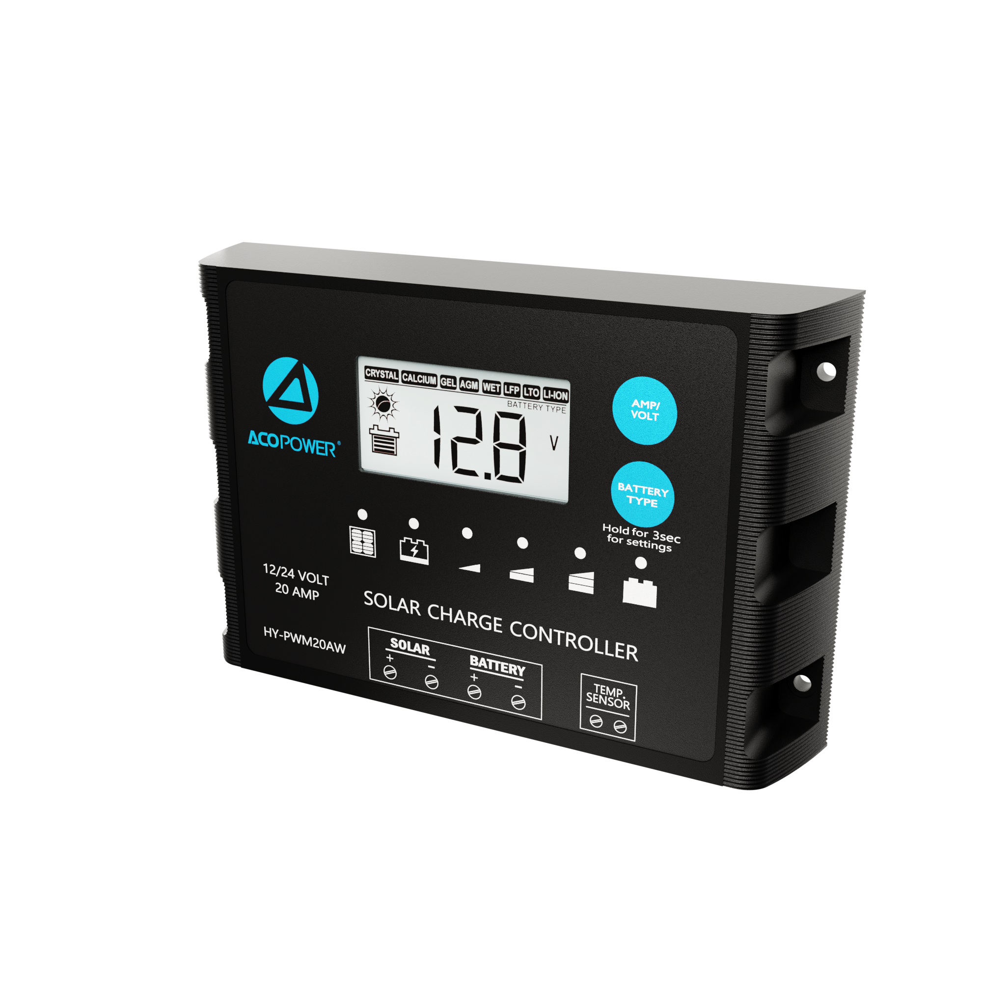 ACO Power ProteusX 20A PWM Charge Controller w/ Alligator Clips & Solar Connector HY-PWM-PX20AK