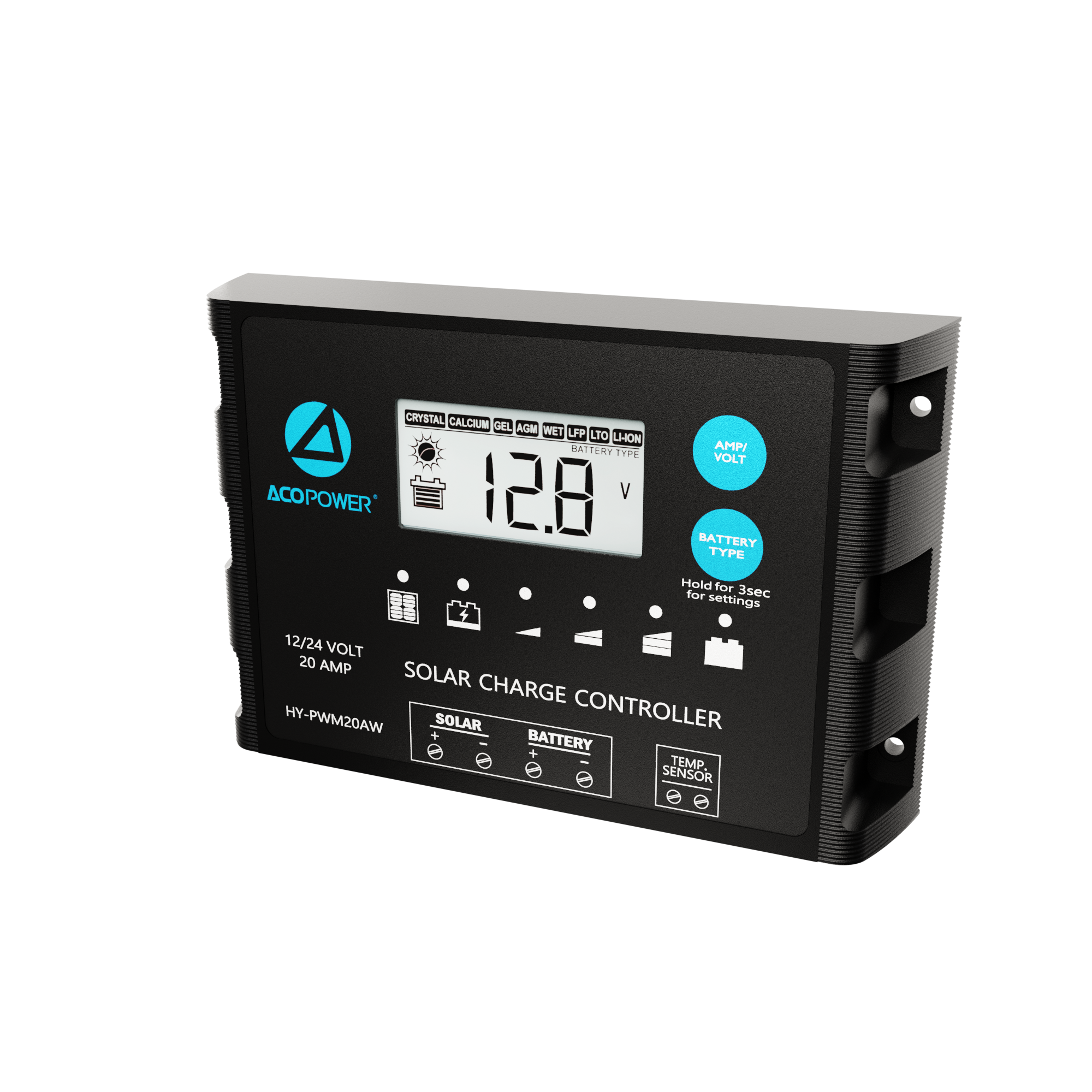 ACO Power ProteusX 20A PWM Charge Controller w/ Alligator Clips & Solar Connector HY-PWM-PX20AK