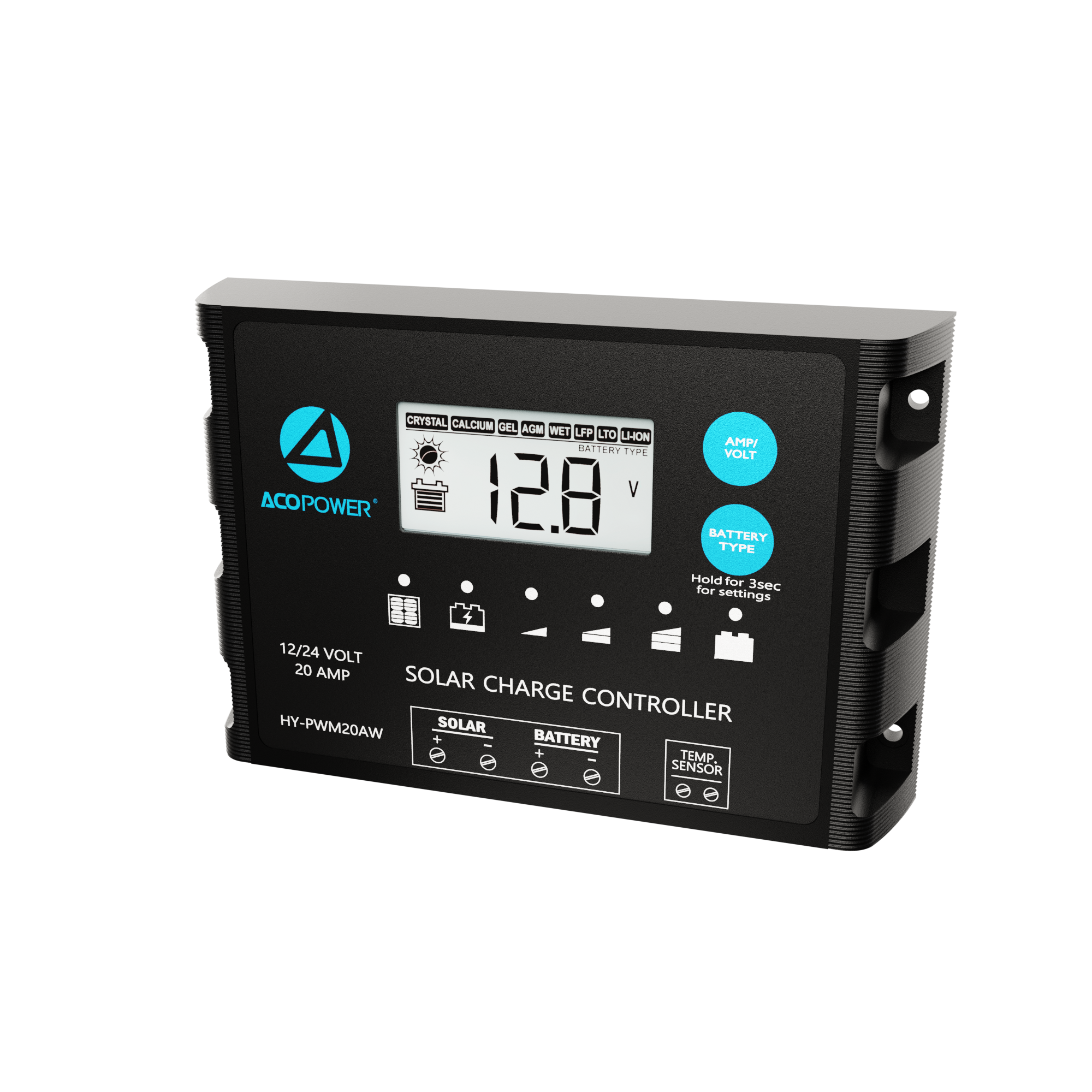 ACO Power ProteusX 20A PWM Charge Controller w/ Alligator Clips & Solar Connector HY-PWM-PX20AK