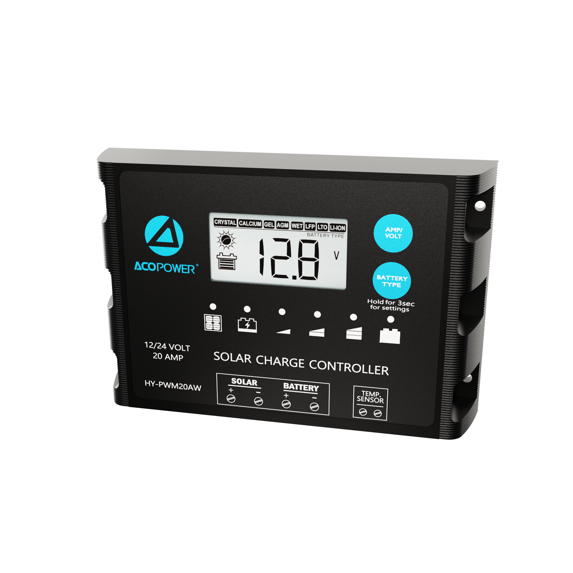ACO Power ProteusX 20A PWM Charge Controller w/ Alligator Clips & Solar Connector HY-PWM-PX20AK