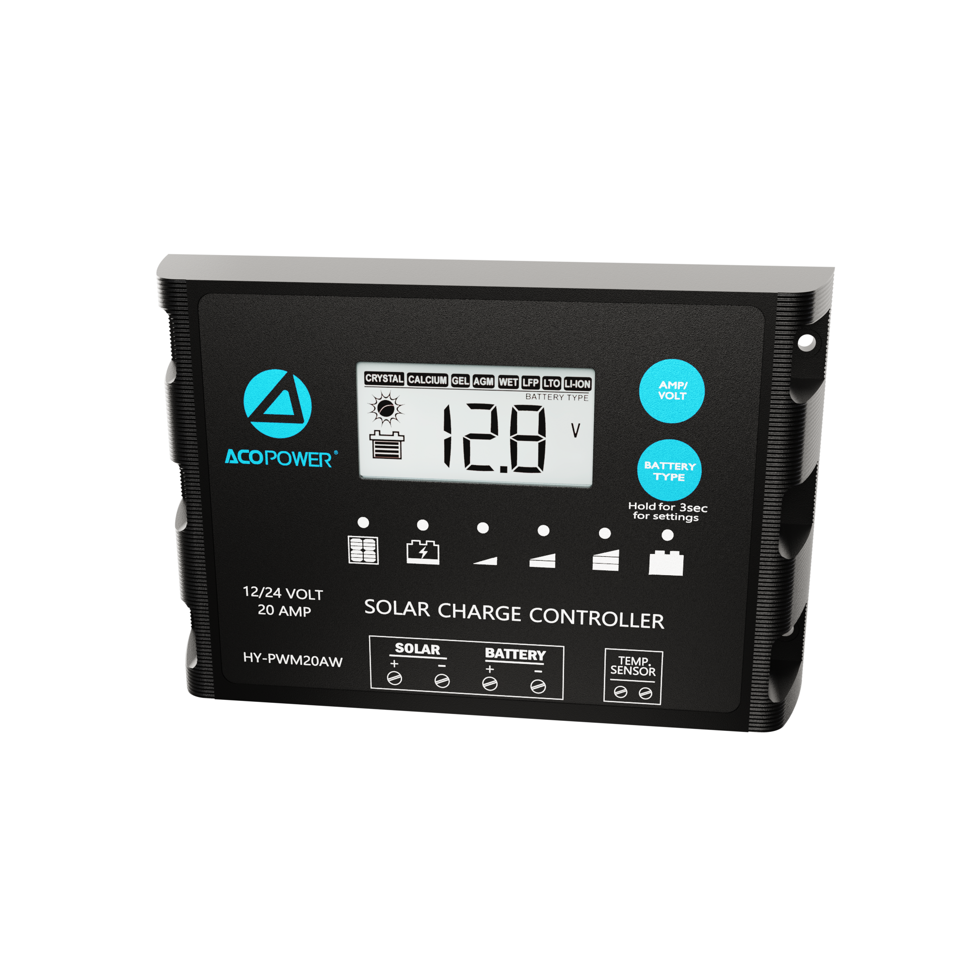 ACO Power ProteusX 20A PWM Charge Controller w/ Alligator Clips & Solar Connector HY-PWM-PX20AK