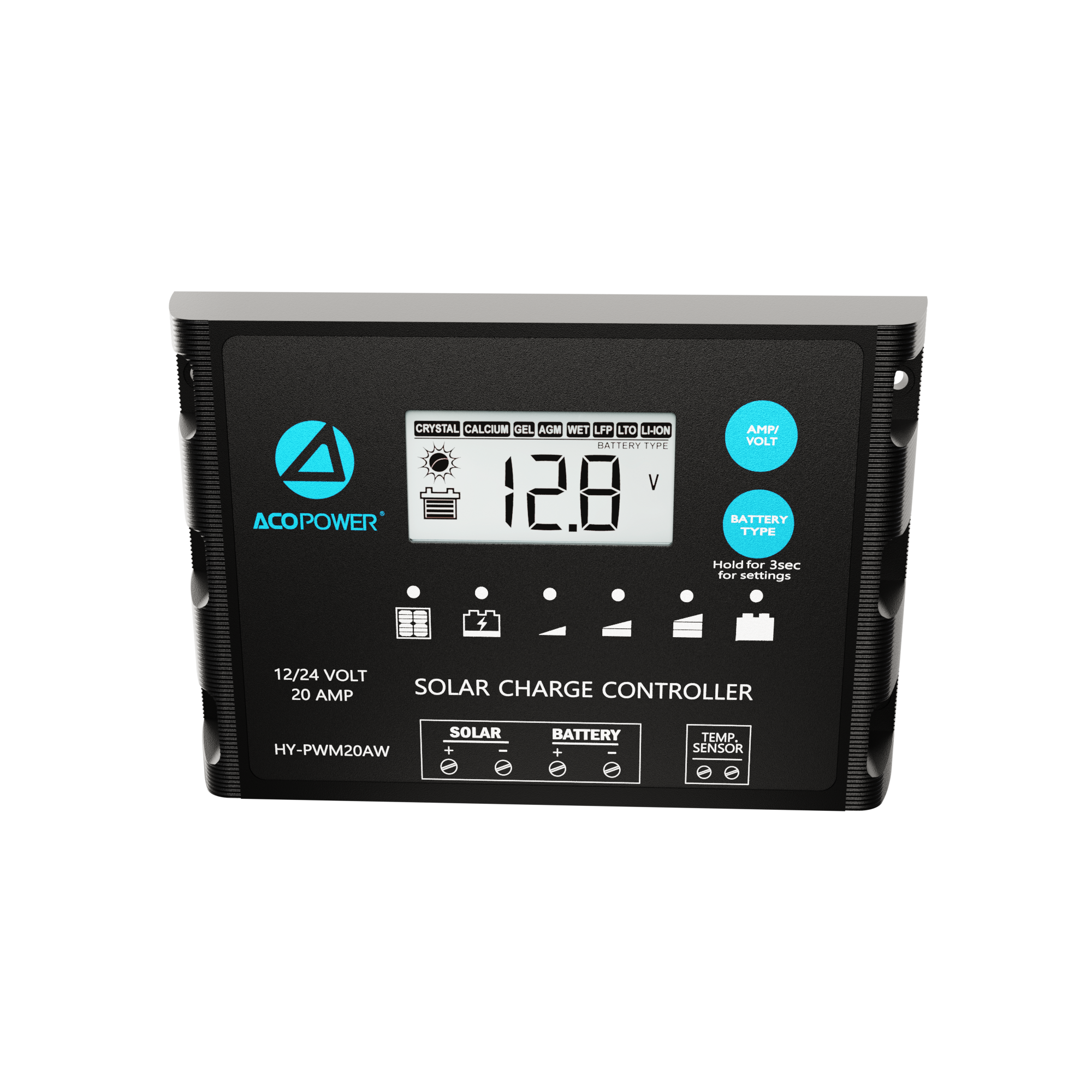 ACO Power ProteusX 20A PWM Charge Controller w/ Alligator Clips & Solar Connector HY-PWM-PX20AK