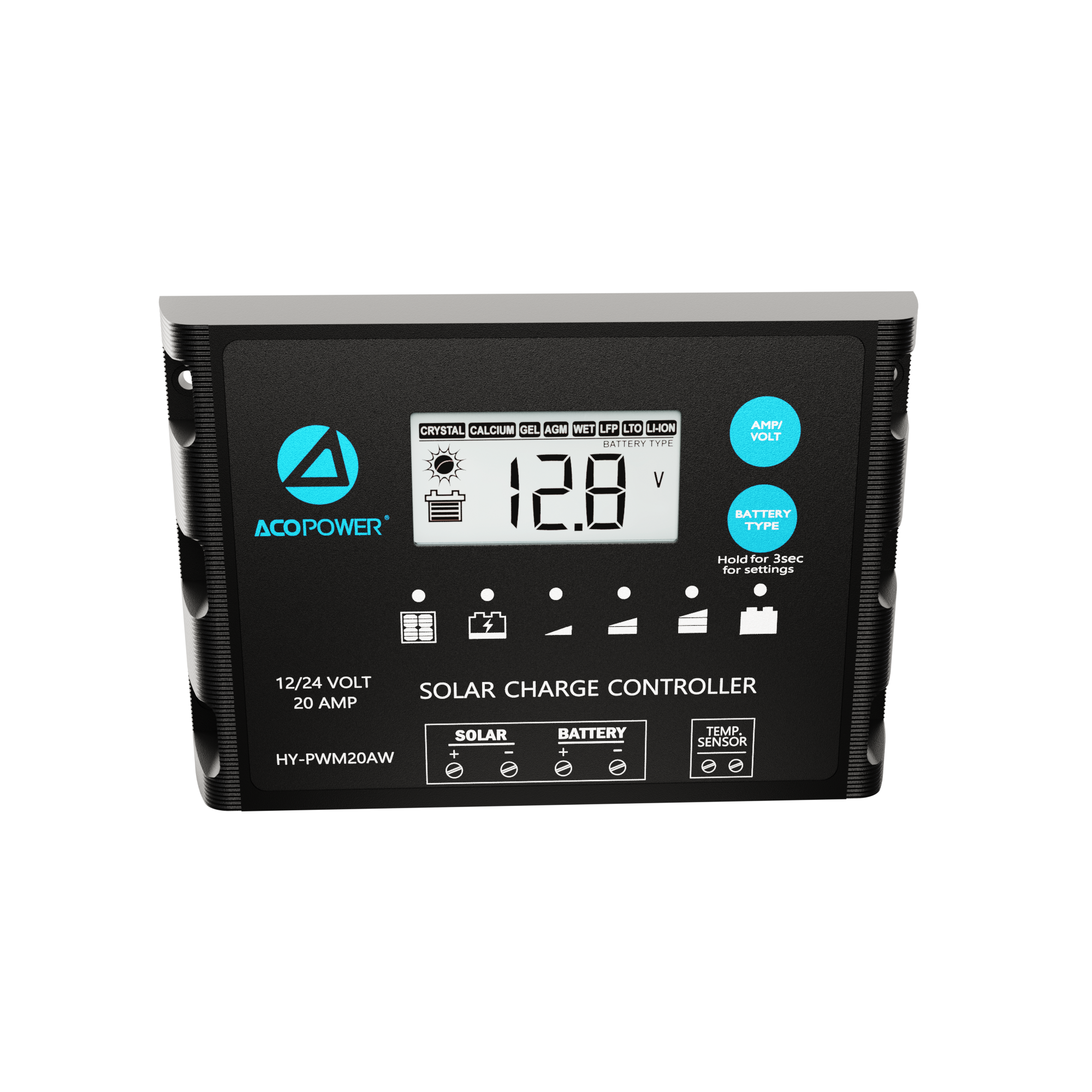 ACO Power ProteusX 20A PWM Charge Controller w/ Alligator Clips & Solar Connector HY-PWM-PX20AK