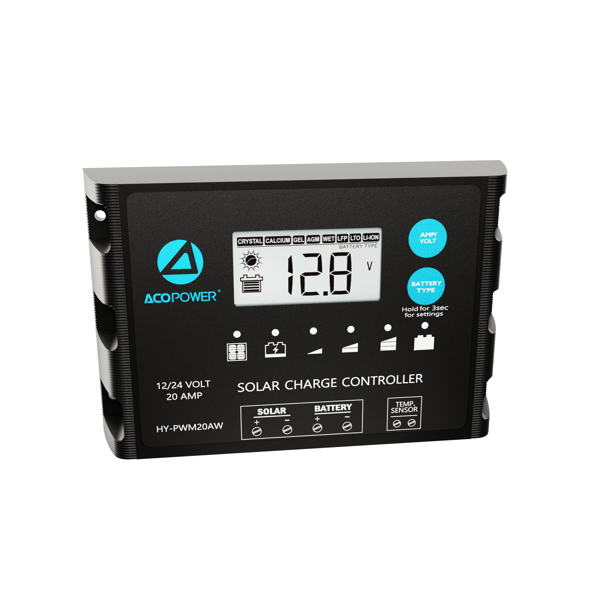 ACO Power ProteusX 20A PWM Charge Controller w/ Alligator Clips & Solar Connector HY-PWM-PX20AK