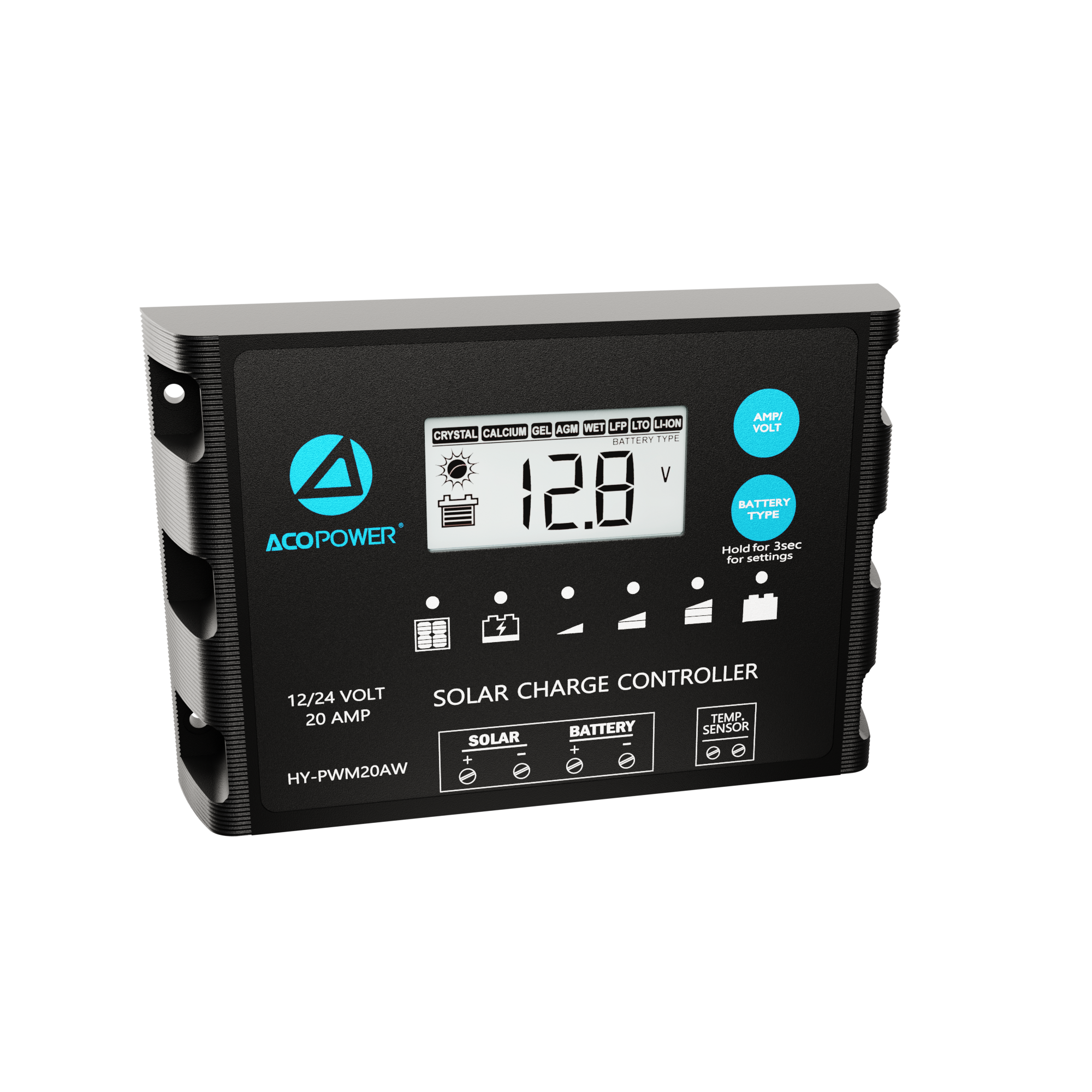 ACO Power ProteusX 20A PWM Charge Controller w/ Alligator Clips & Solar Connector HY-PWM-PX20AK