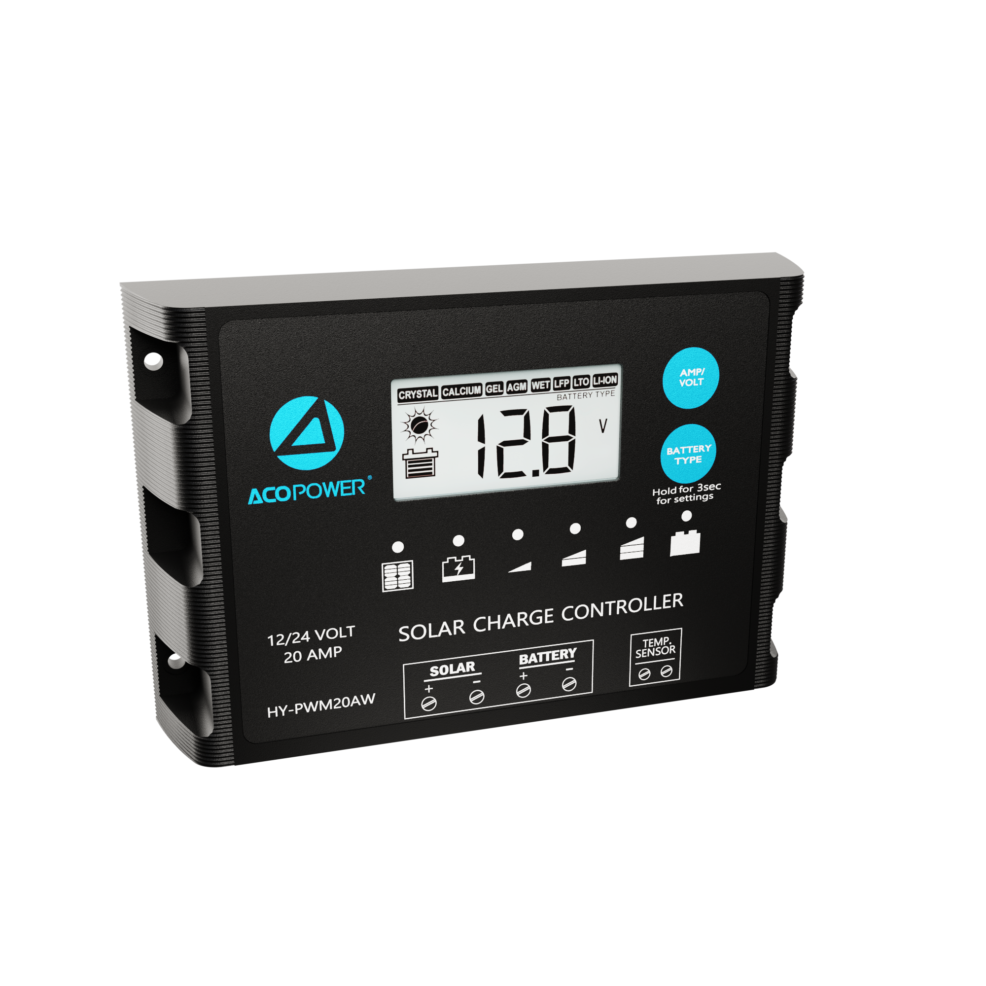 ACO Power ProteusX 20A PWM Charge Controller w/ Alligator Clips & Solar Connector HY-PWM-PX20AK