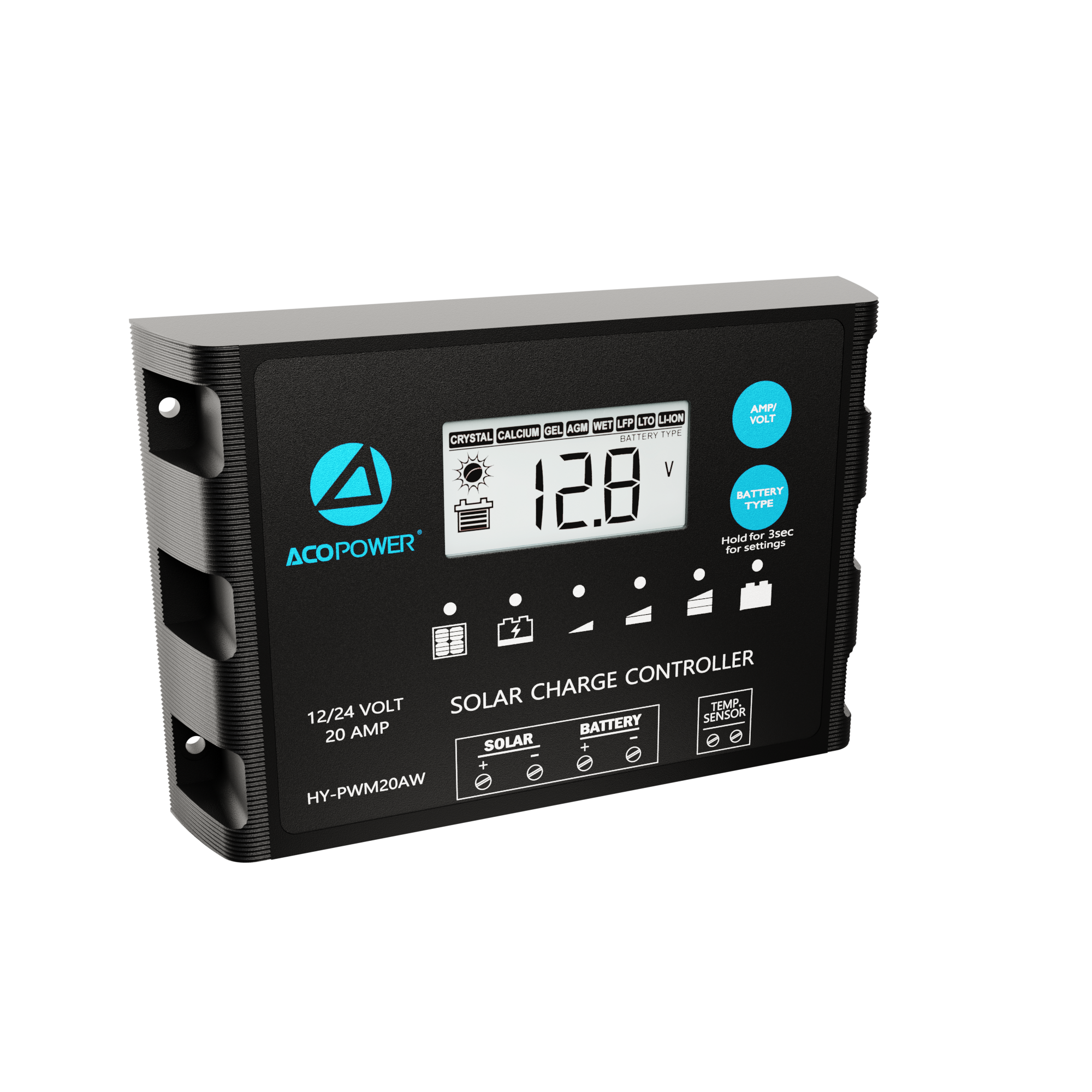 ACO Power ProteusX 20A PWM Charge Controller w/ Alligator Clips & Solar Connector HY-PWM-PX20AK