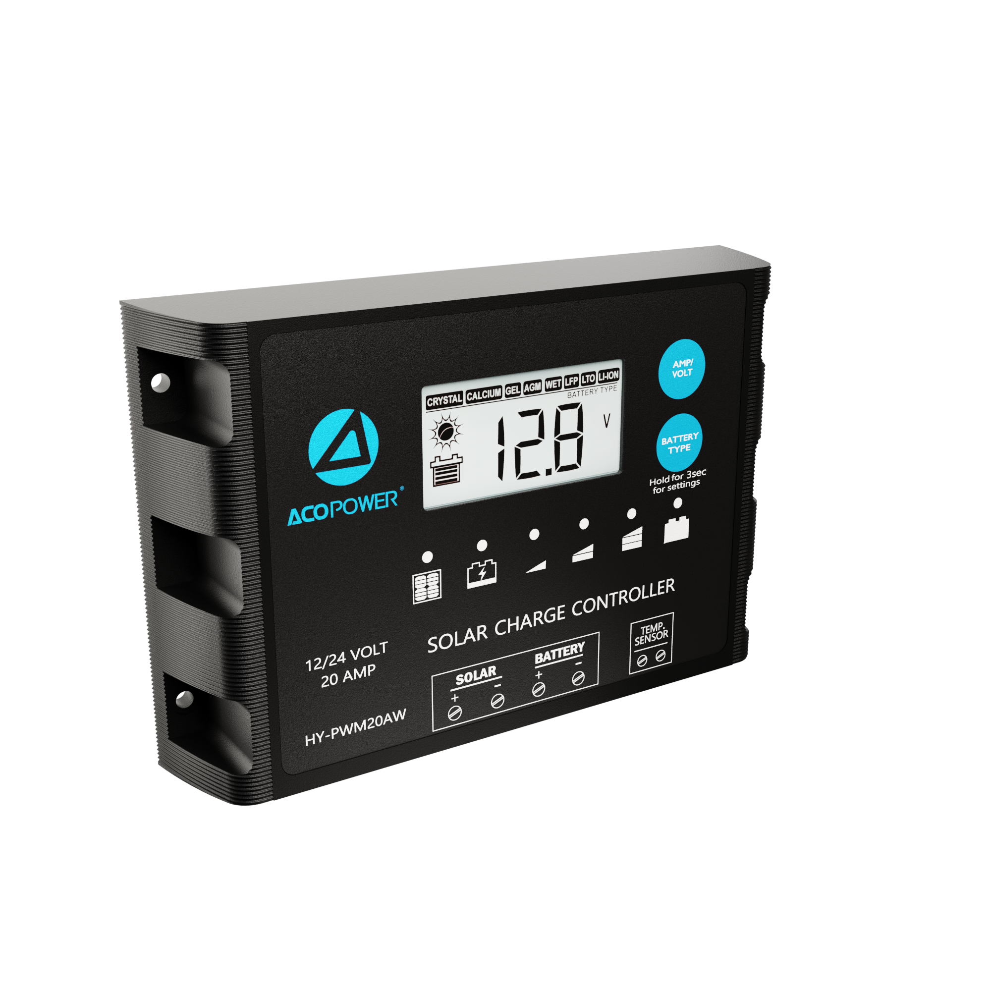 ACO Power ProteusX 20A PWM Charge Controller w/ Alligator Clips & Solar Connector HY-PWM-PX20AK