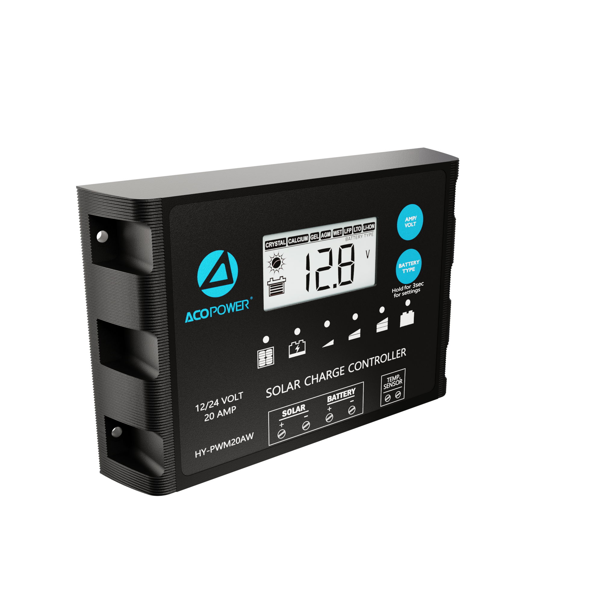 ACO Power ProteusX 20A PWM Charge Controller w/ Alligator Clips & Solar Connector HY-PWM-PX20AK