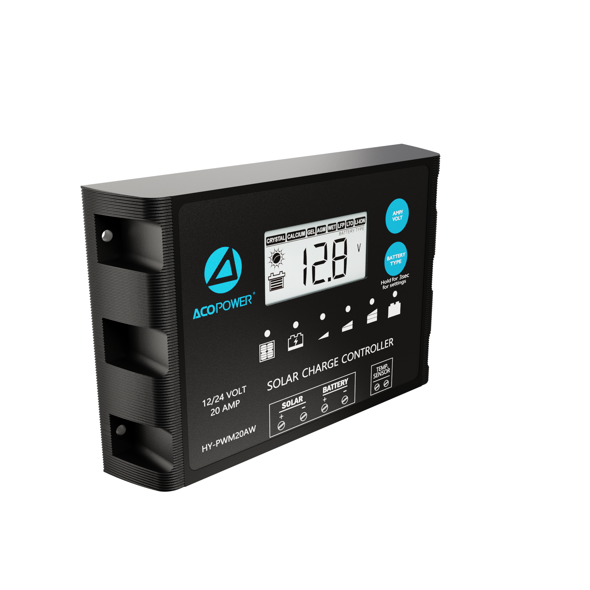 ACO Power ProteusX 20A PWM Charge Controller w/ Alligator Clips & Solar Connector HY-PWM-PX20AK