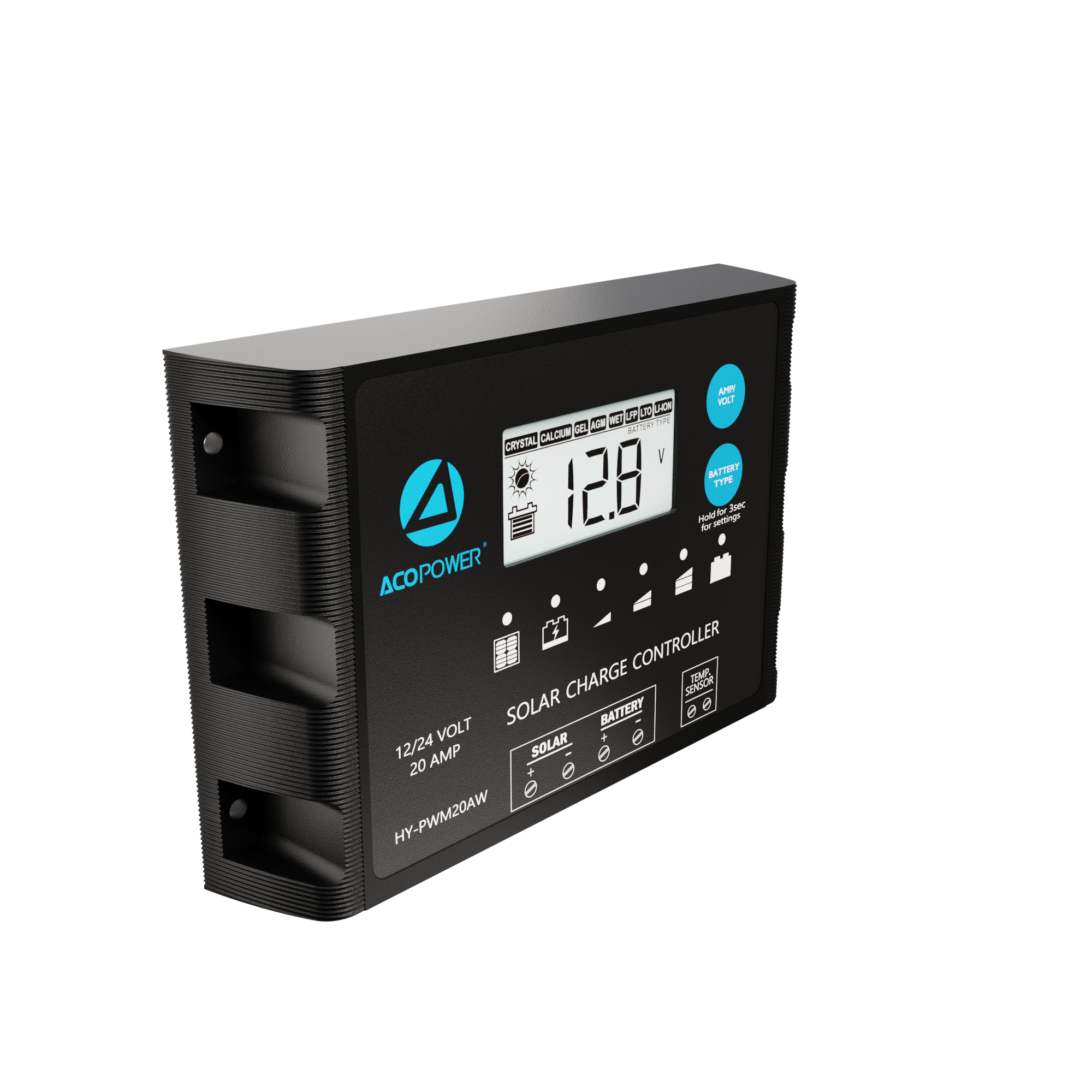 ACO Power ProteusX 20A PWM Charge Controller w/ Alligator Clips & Solar Connector HY-PWM-PX20AK