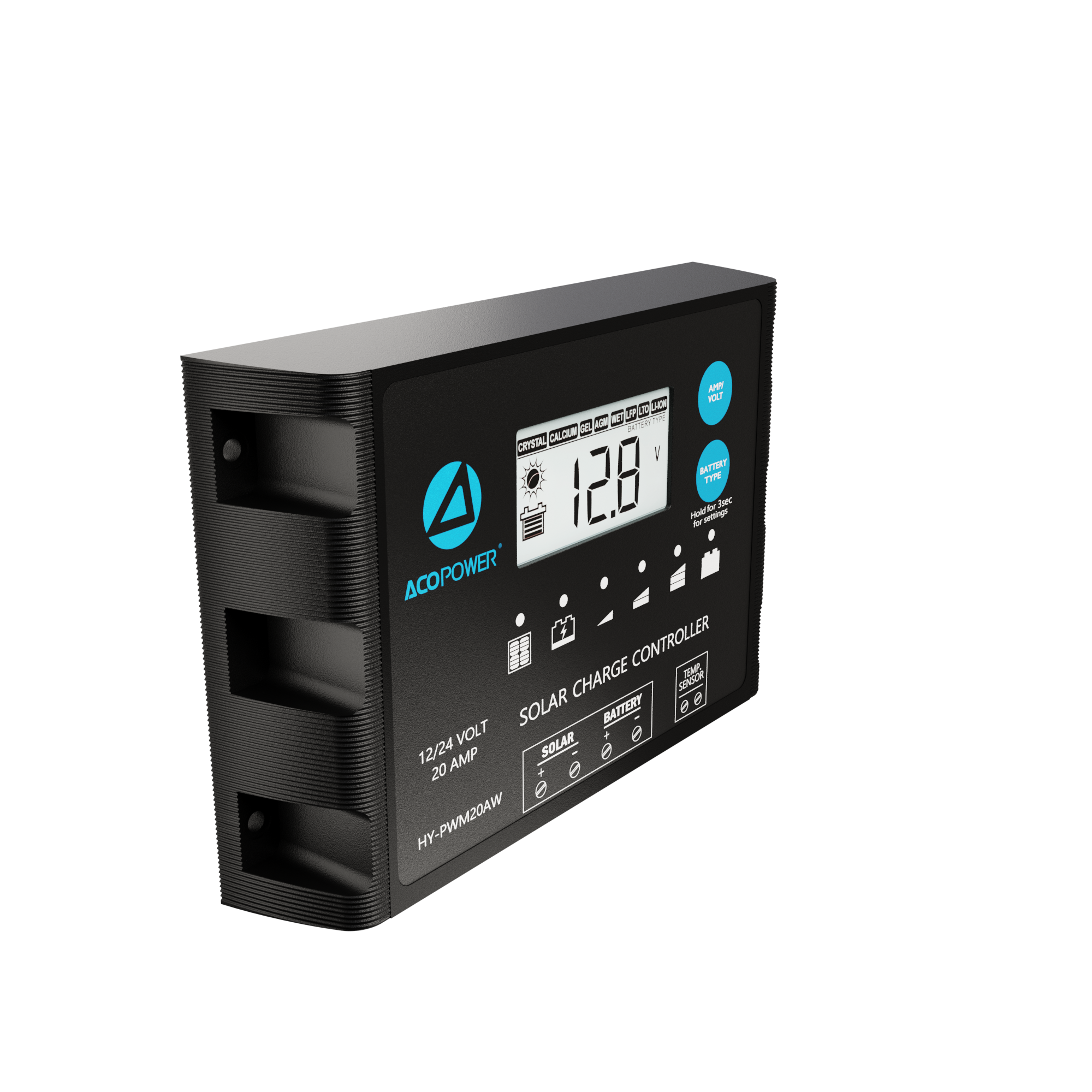 ACO Power ProteusX 20A PWM Charge Controller w/ Alligator Clips & Solar Connector HY-PWM-PX20AK