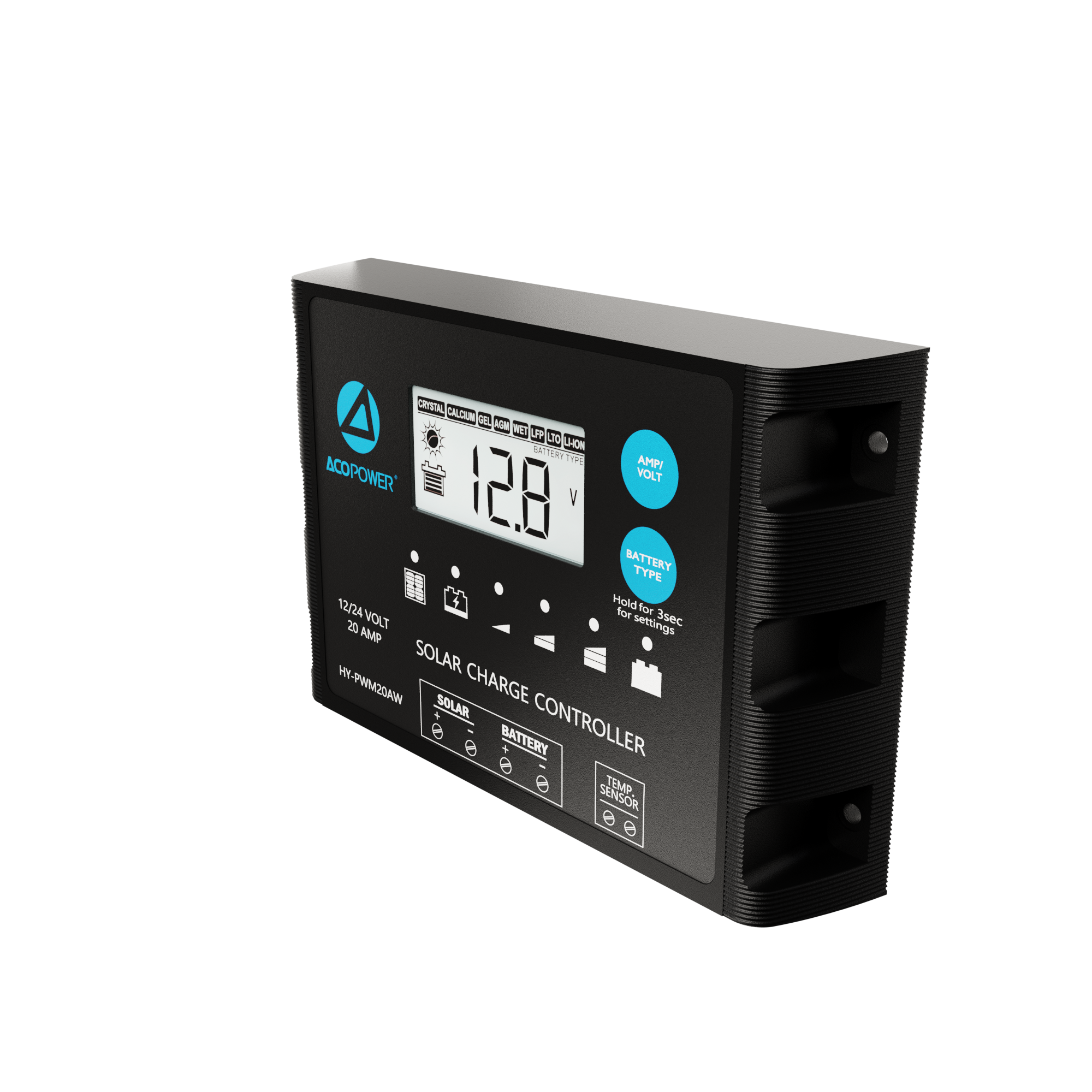 ACO Power ProteusX 20A PWM Charge Controller w/ Alligator Clips & Solar Connector HY-PWM-PX20AK