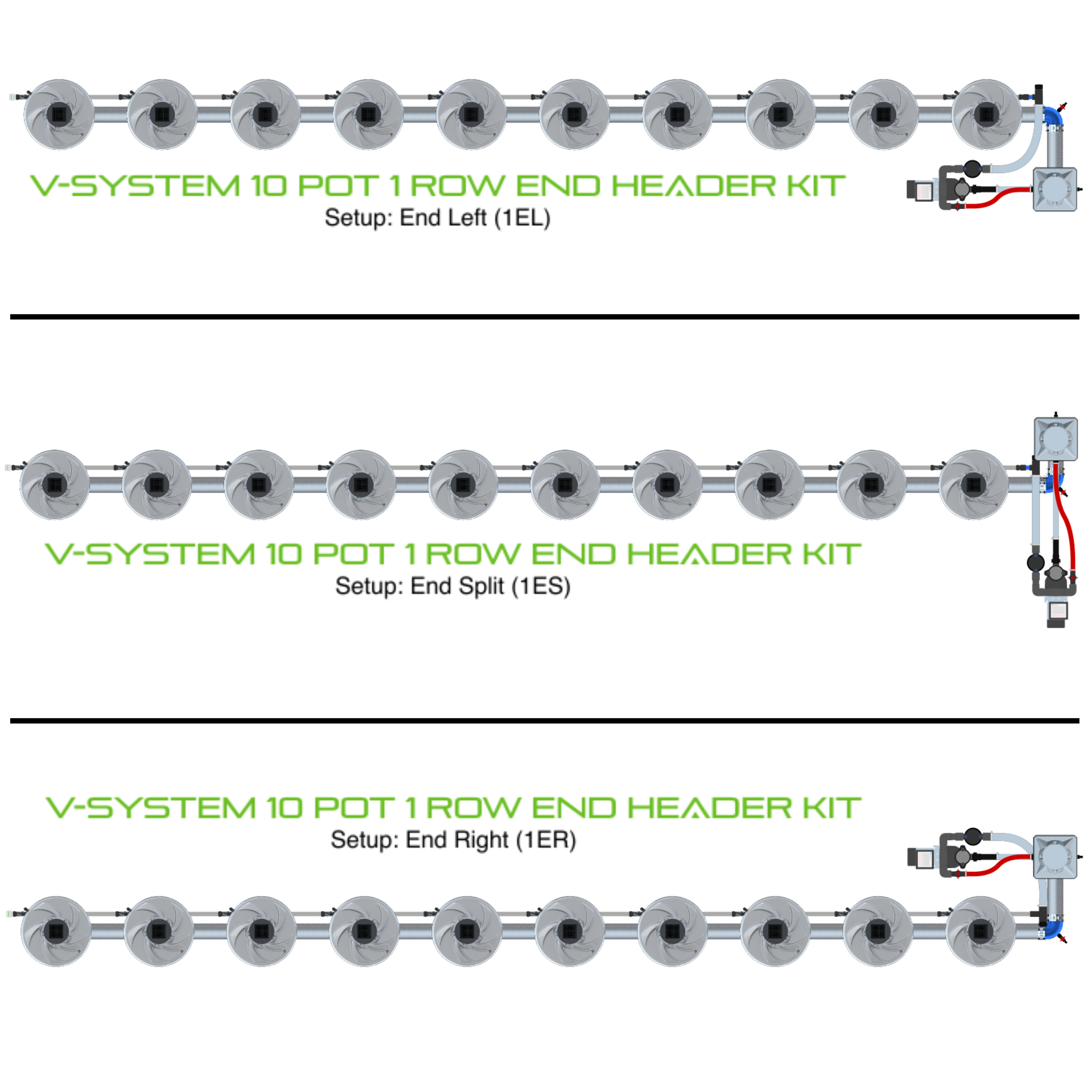 Alien Hydroponics V-SYSTEM 10 Pot 1 Row Kit