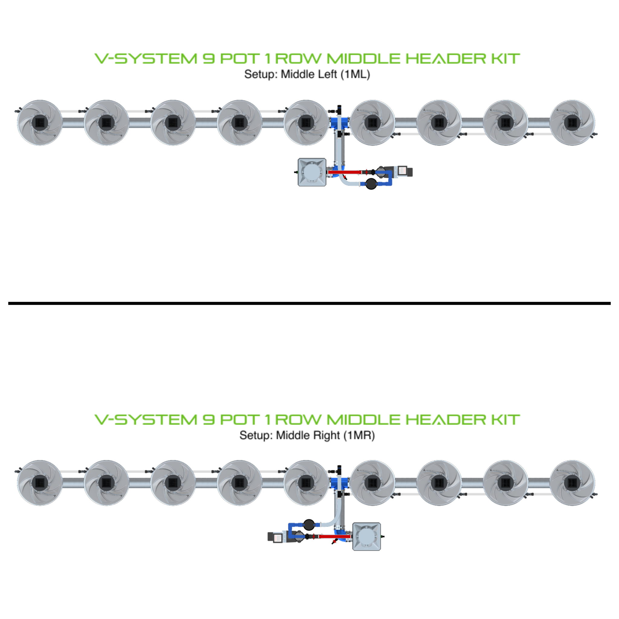 Alien Hydroponics V-SYSTEM 9 Pot 1 Row Kit