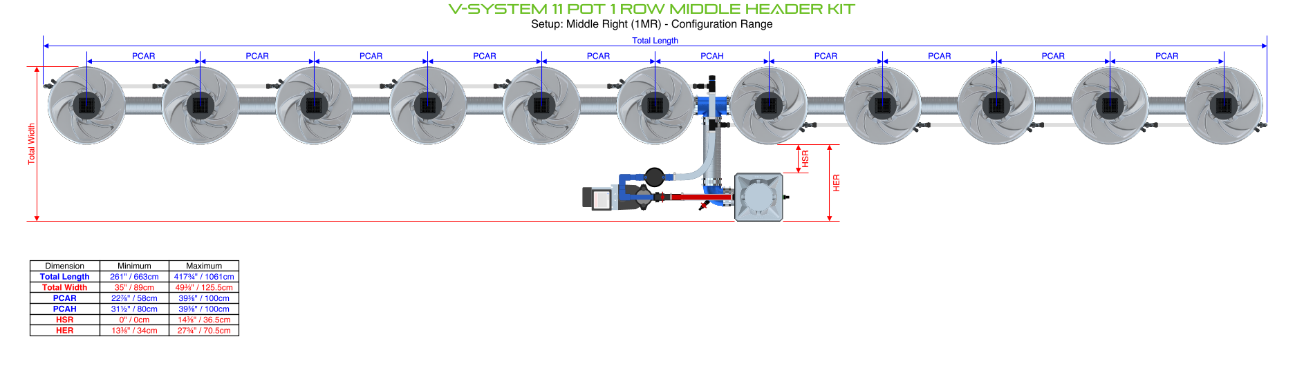 Alien Hydroponics V-SYSTEM 11 Pot 1 Row Kit