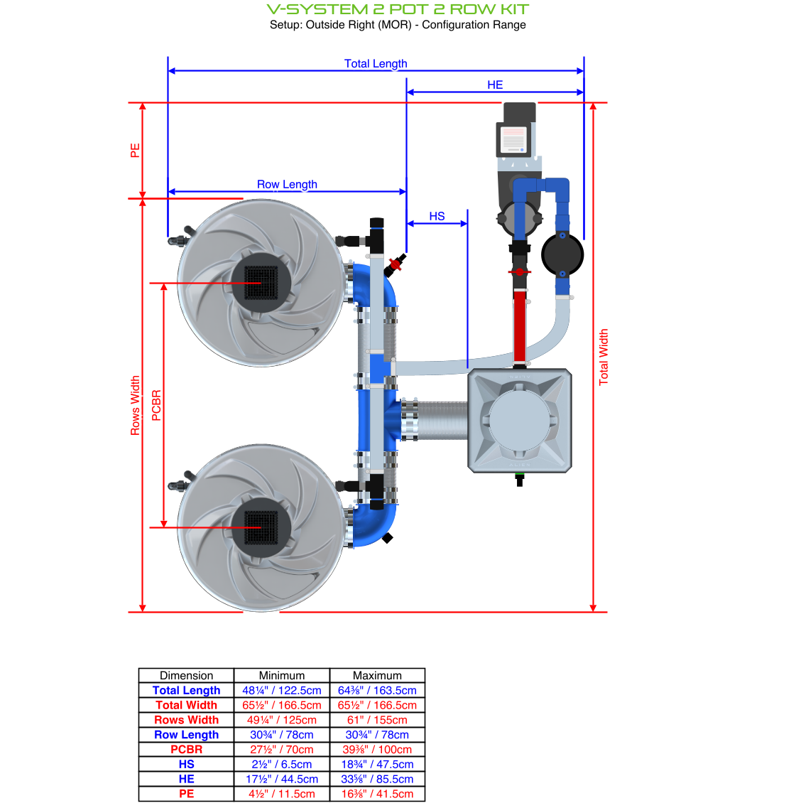 Alien Hydroponics V-SYSTEM 2 Pot 2 Row Kit