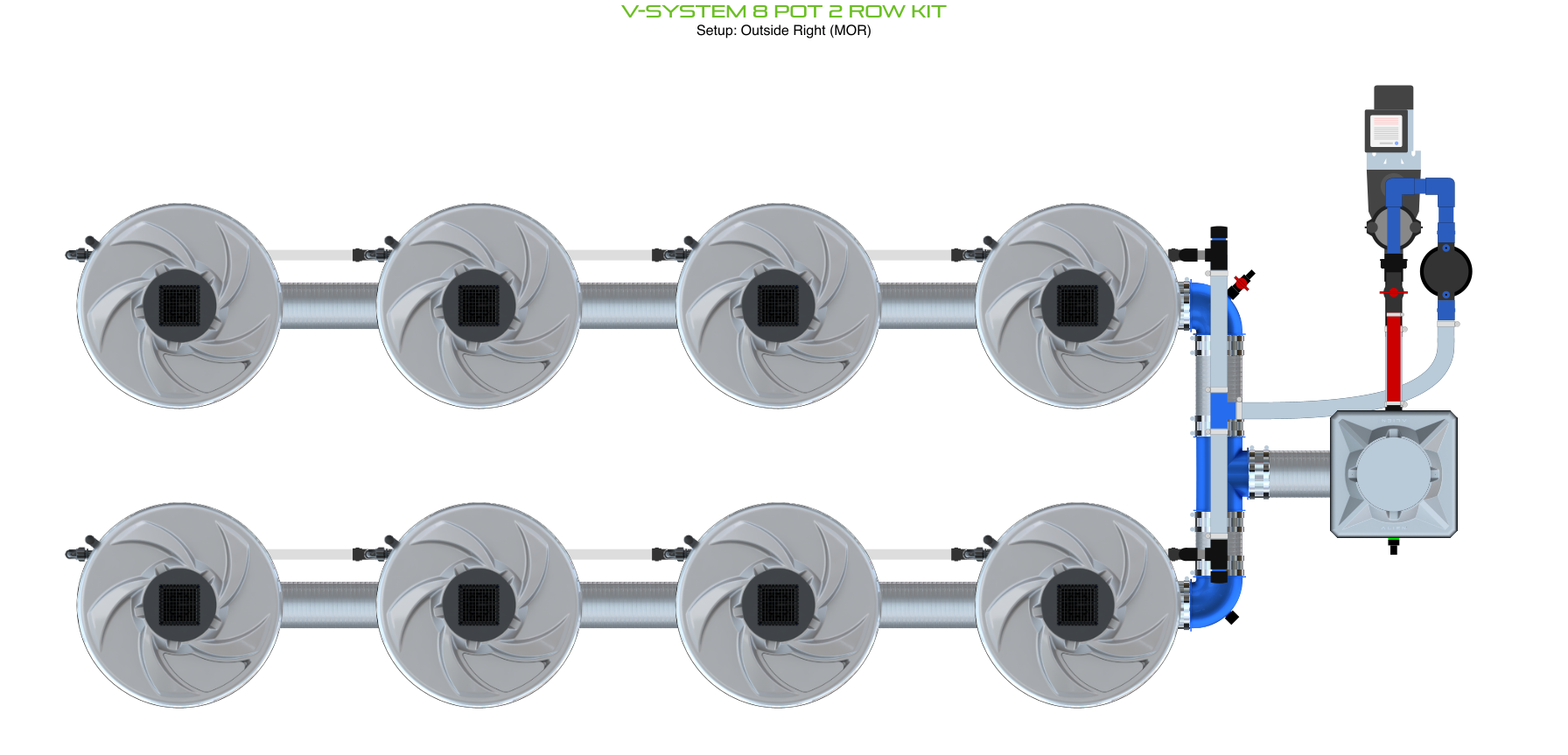 Alien Hydroponics V-SYSTEM 8 Pot 2 Row Kit