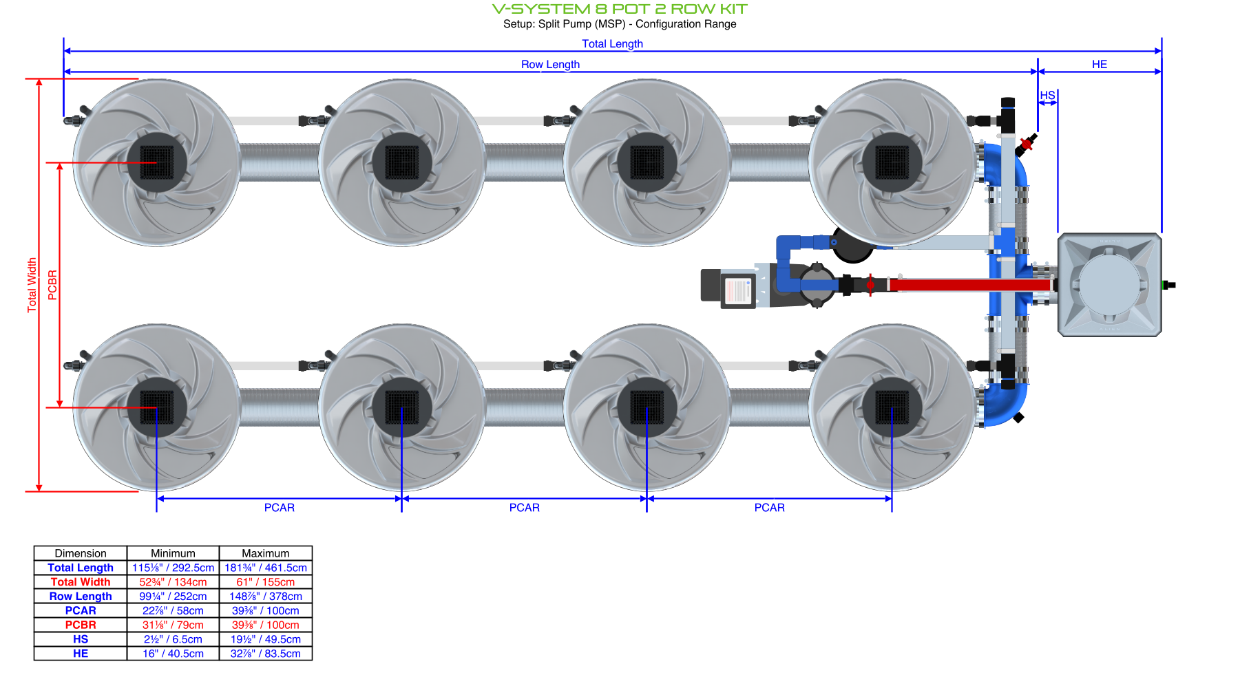 Alien Hydroponics V-SYSTEM 8 Pot 2 Row Kit