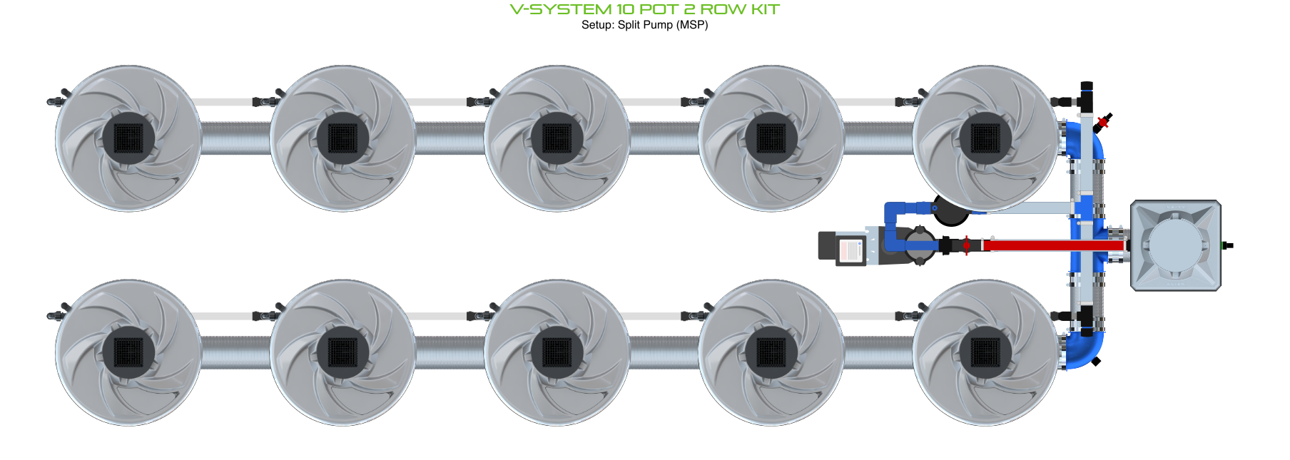 Alien Hydroponics V-SYSTEM 10 Pot 2 Row Kit