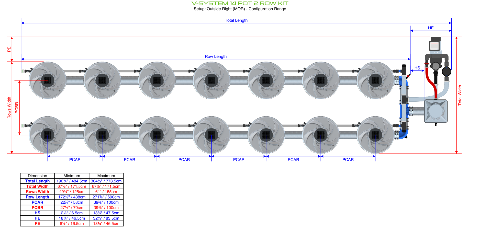 Alien Hydroponics V-SYSTEM 14 Pot 2 Row Kit
