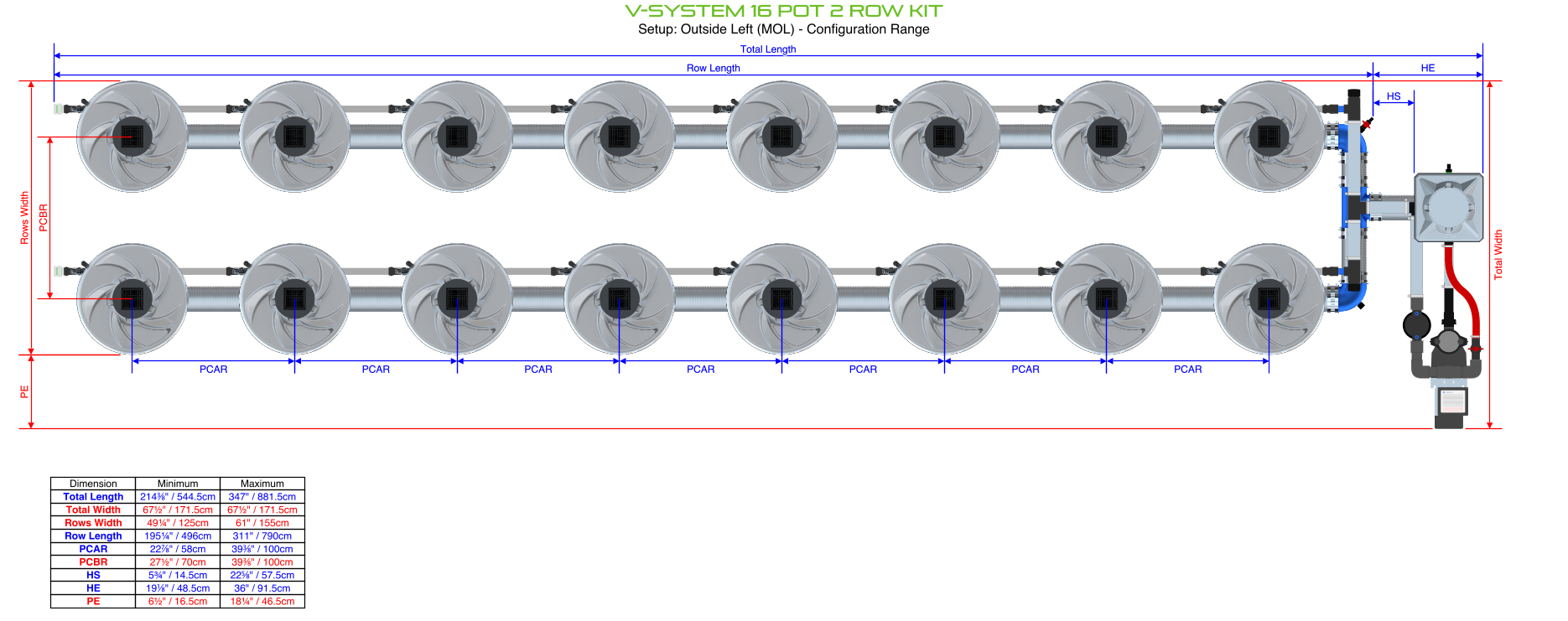 Alien Hydroponics V-SYSTEM 16 Pot 2 Row Kit