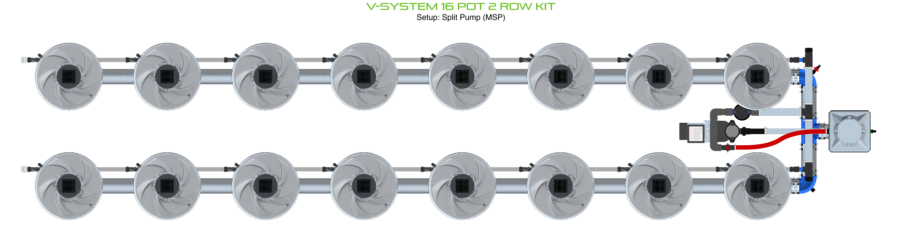 Alien Hydroponics V-SYSTEM 16 Pot 2 Row Kit