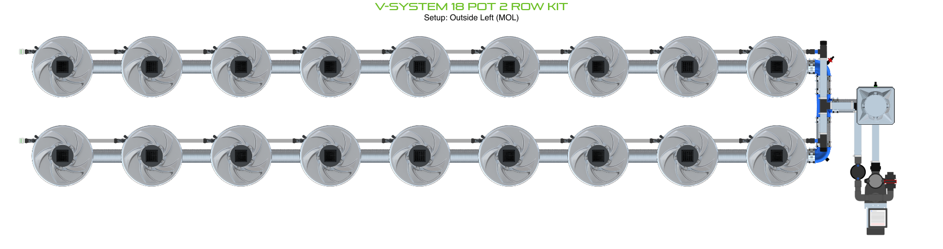 Alien Hydroponics V-SYSTEM 18 Pot 2 Row Kit