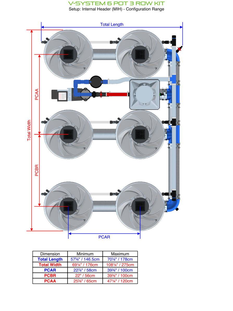 Alien Hydroponics V-SYSTEM 6 Pot 3 Row Kit