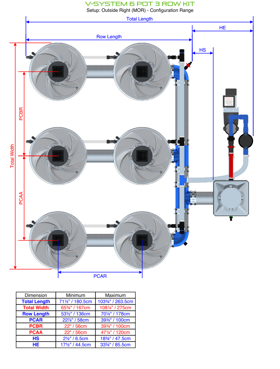 Alien Hydroponics V-SYSTEM 6 Pot 3 Row Kit
