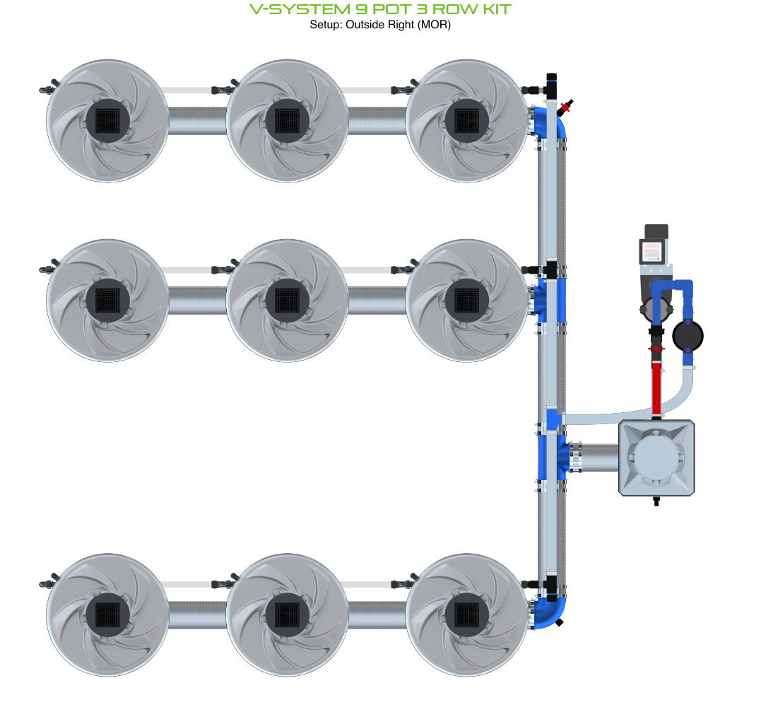 Alien Hydroponics V-SYSTEM 9 Pot 3 Row Kit