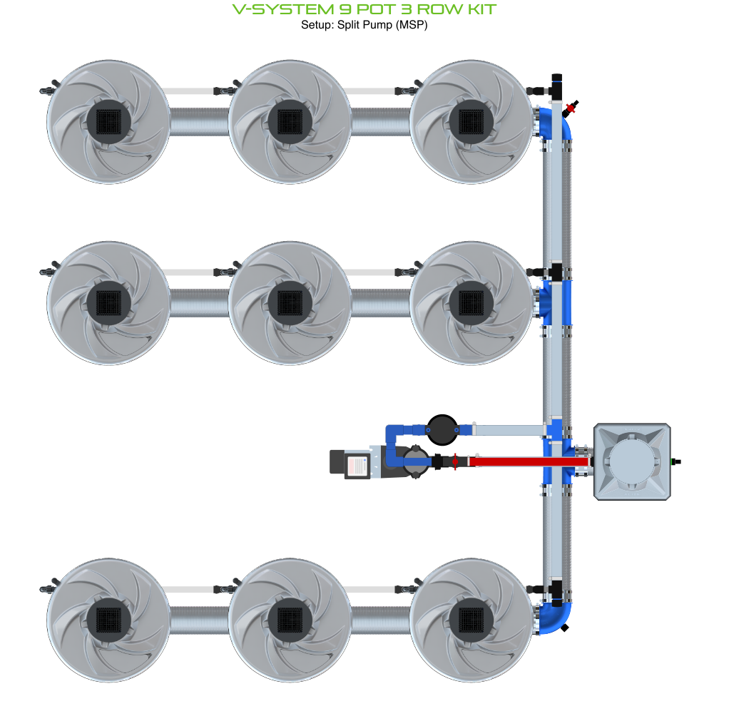Alien Hydroponics V-SYSTEM 9 Pot 3 Row Kit