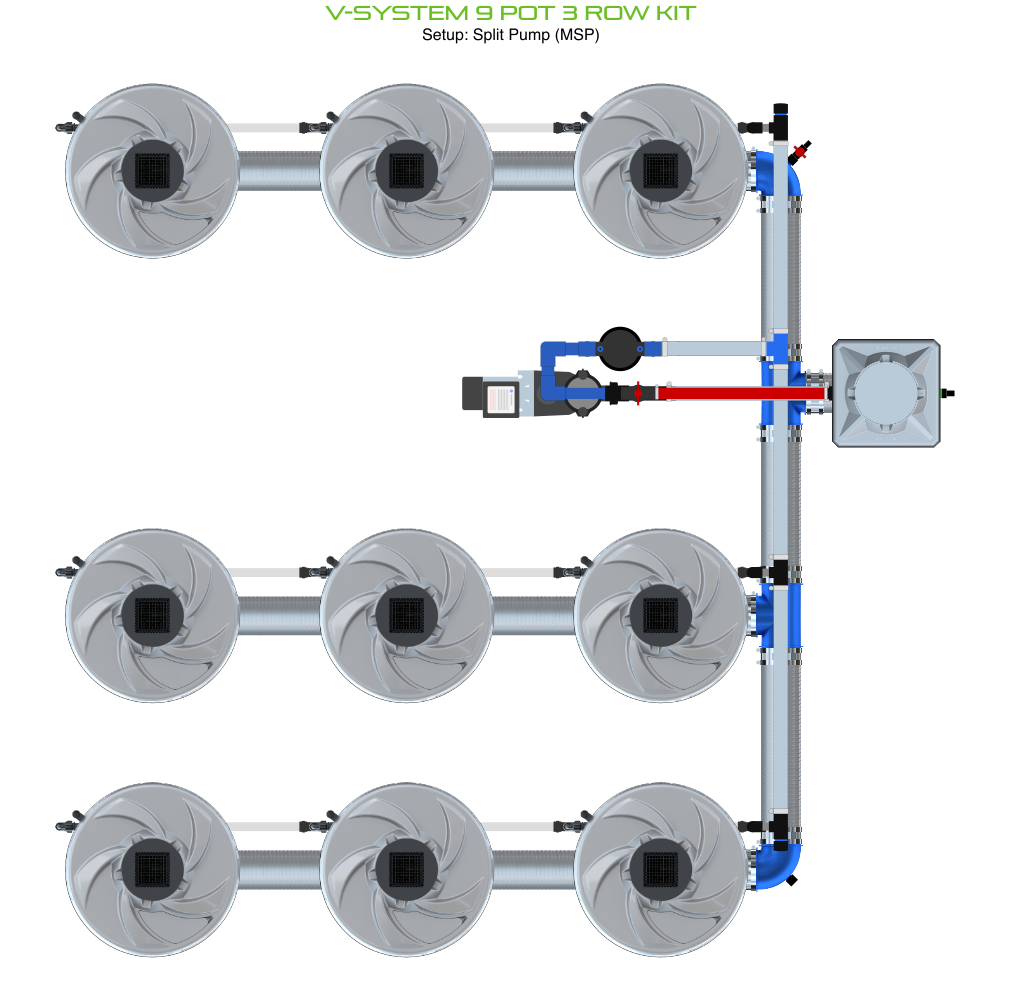 Alien Hydroponics V-SYSTEM 9 Pot 3 Row Kit